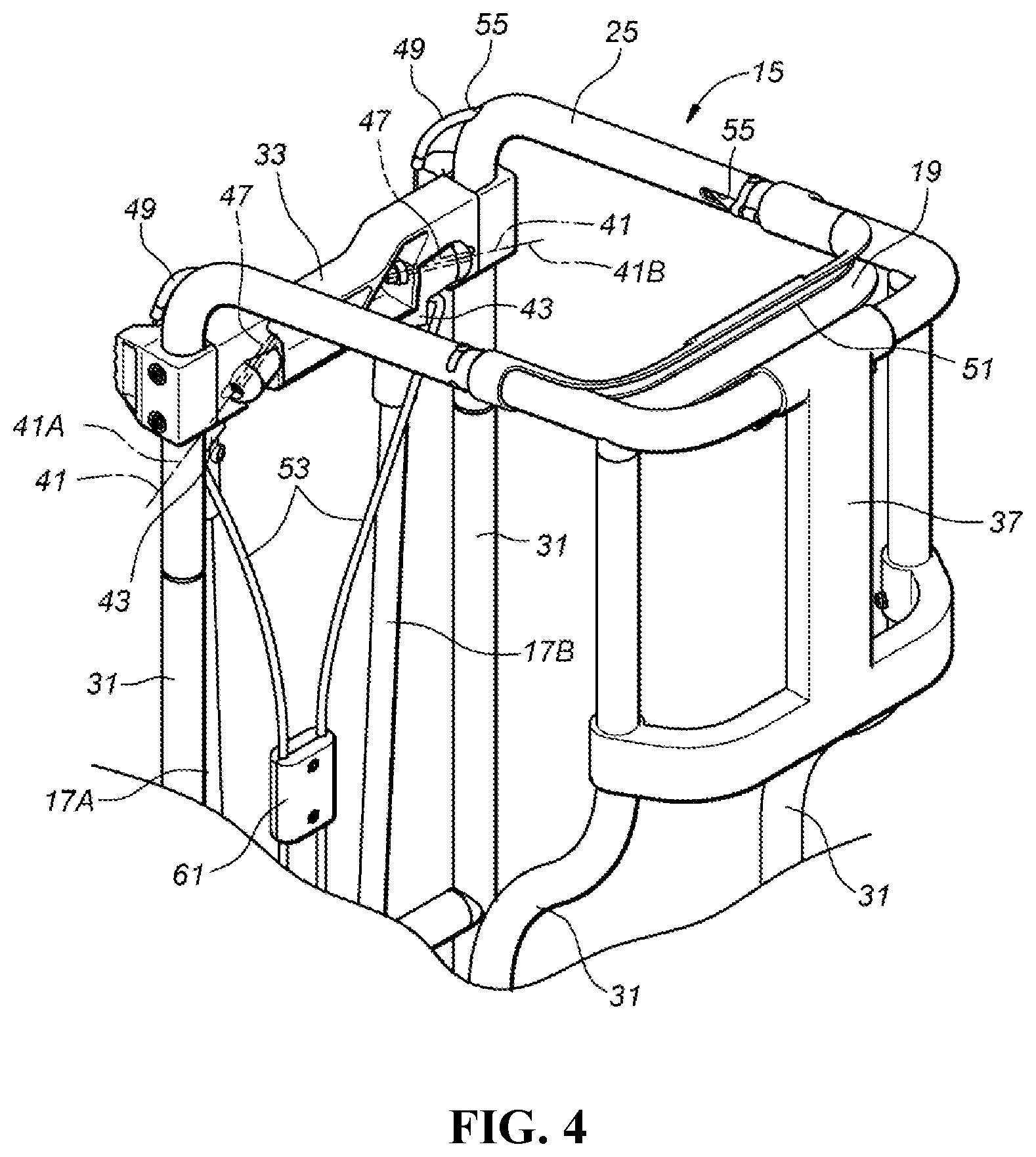 Patent US12303754 Figure 4 – Golf bag and frame for golf bag