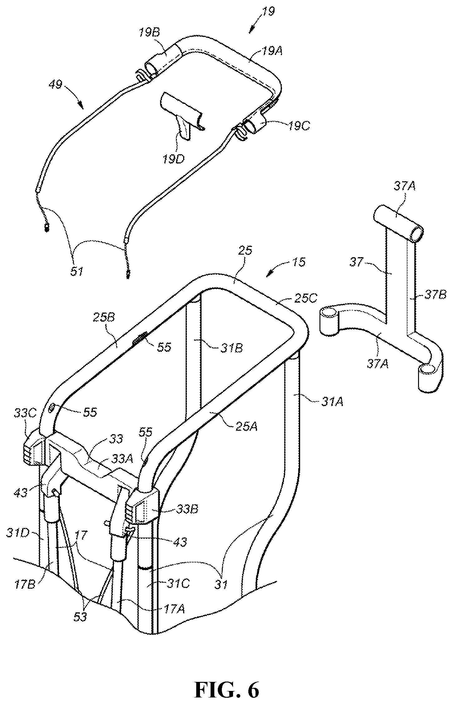 Patent US12303754 Figure 6 – Golf bag and frame for golf bag