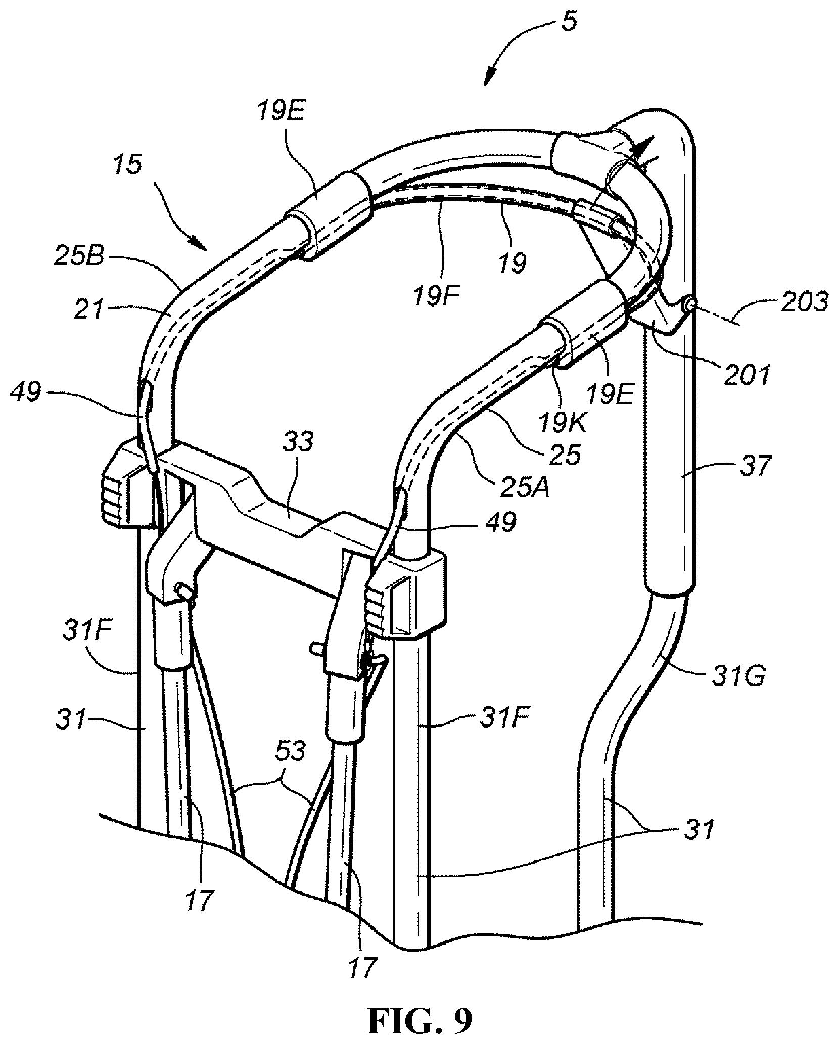 Patent US12303754 Figure 9 – Golf bag and frame for golf bag