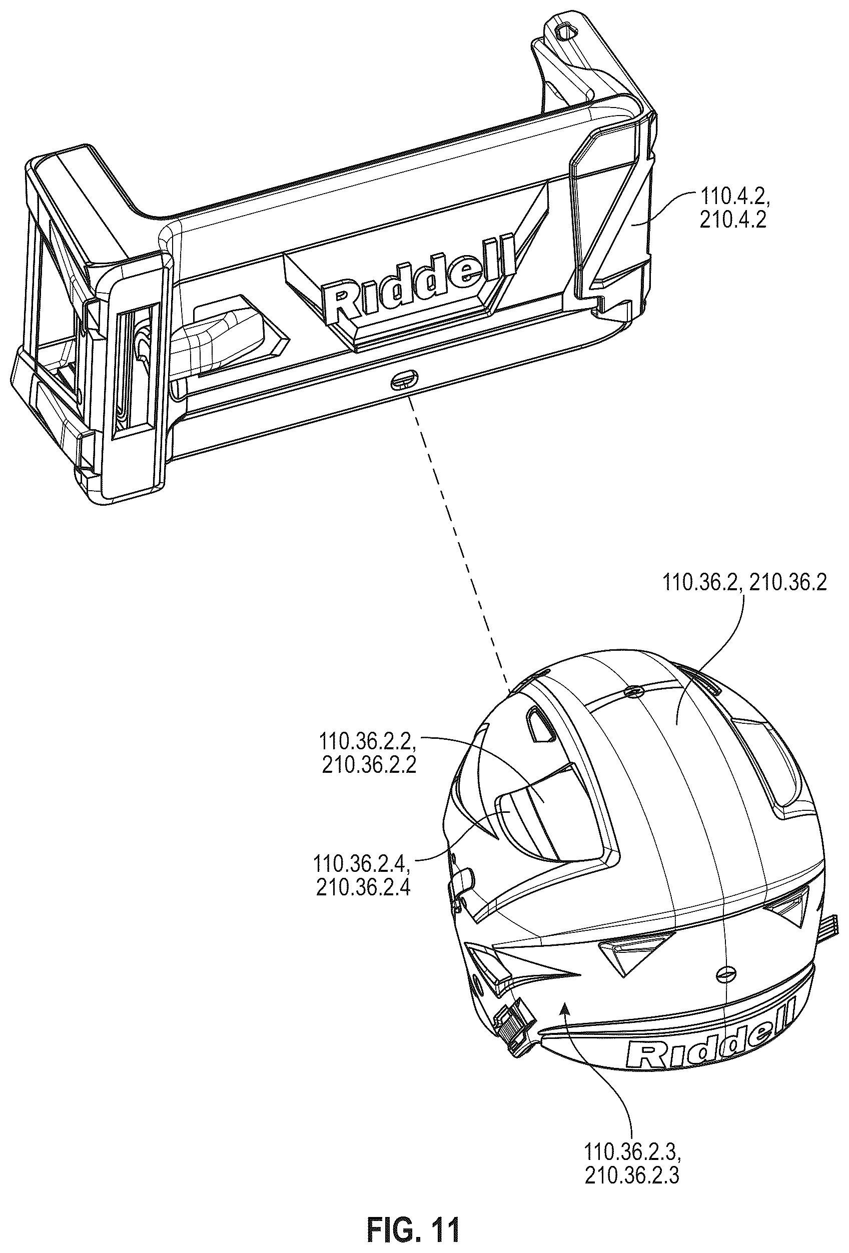 Patent US12303766 Figure 11 – Protective sports helmet with additively manufactured components