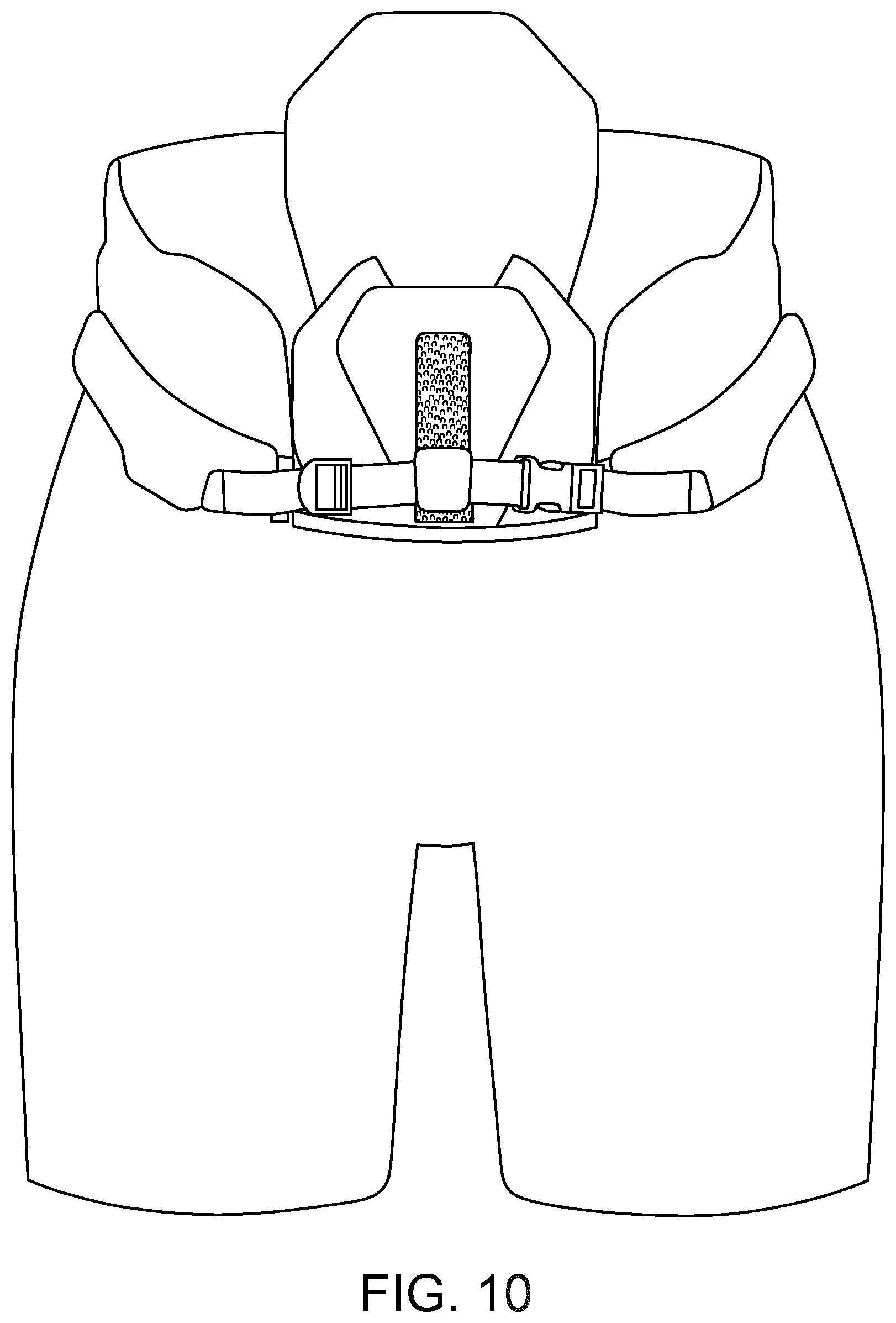 Patent US12303767 Figure 10 – Hockey pants with floating abdominal protection