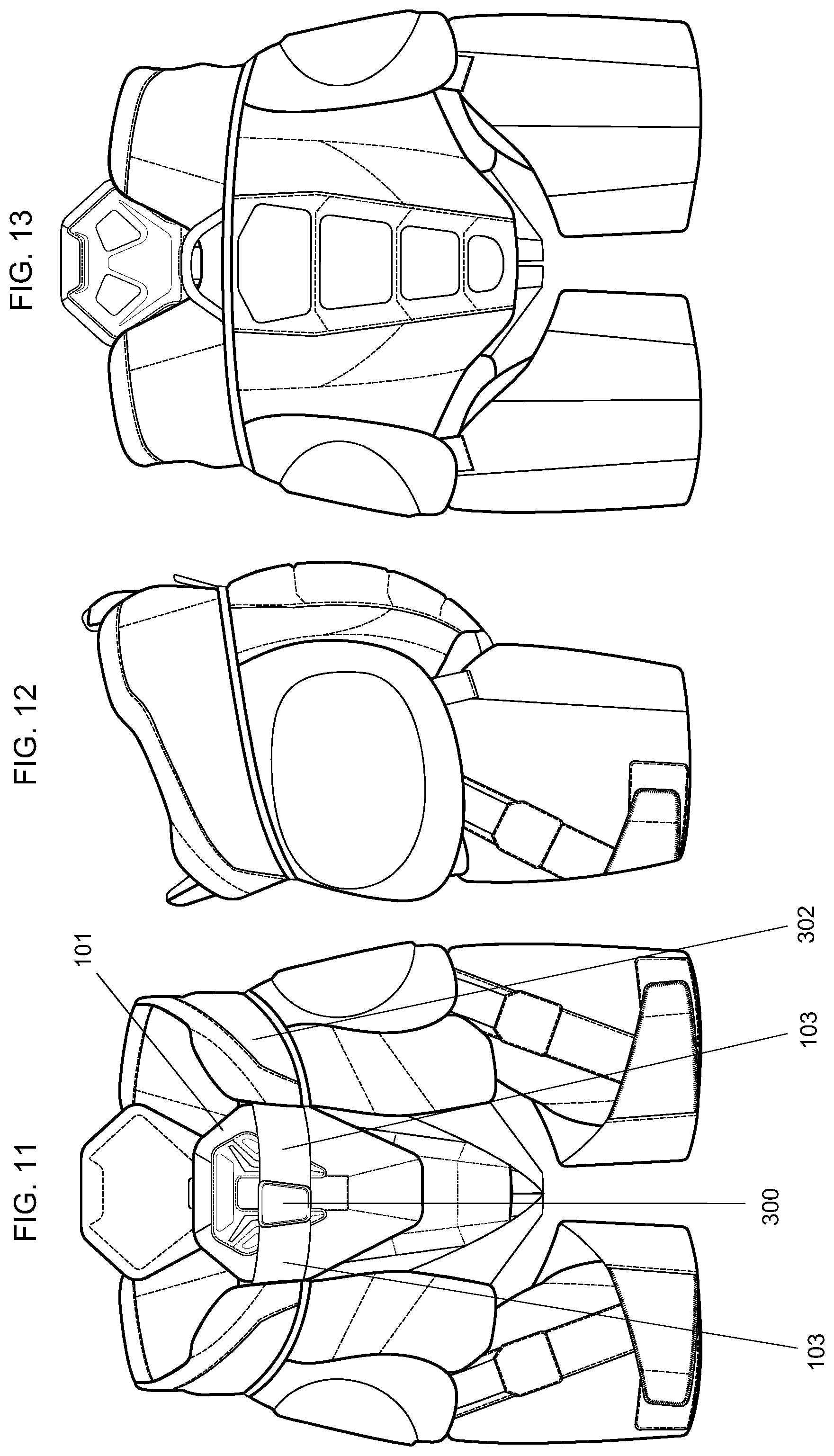 Patent US12303767 Figure 11 – Hockey pants with floating abdominal protection