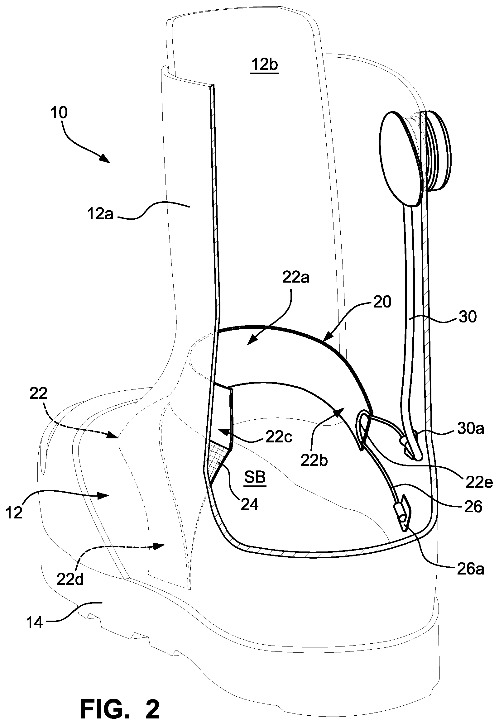 Patent US12303768 Figure 2 – Sports boot with integrated ankle compression system