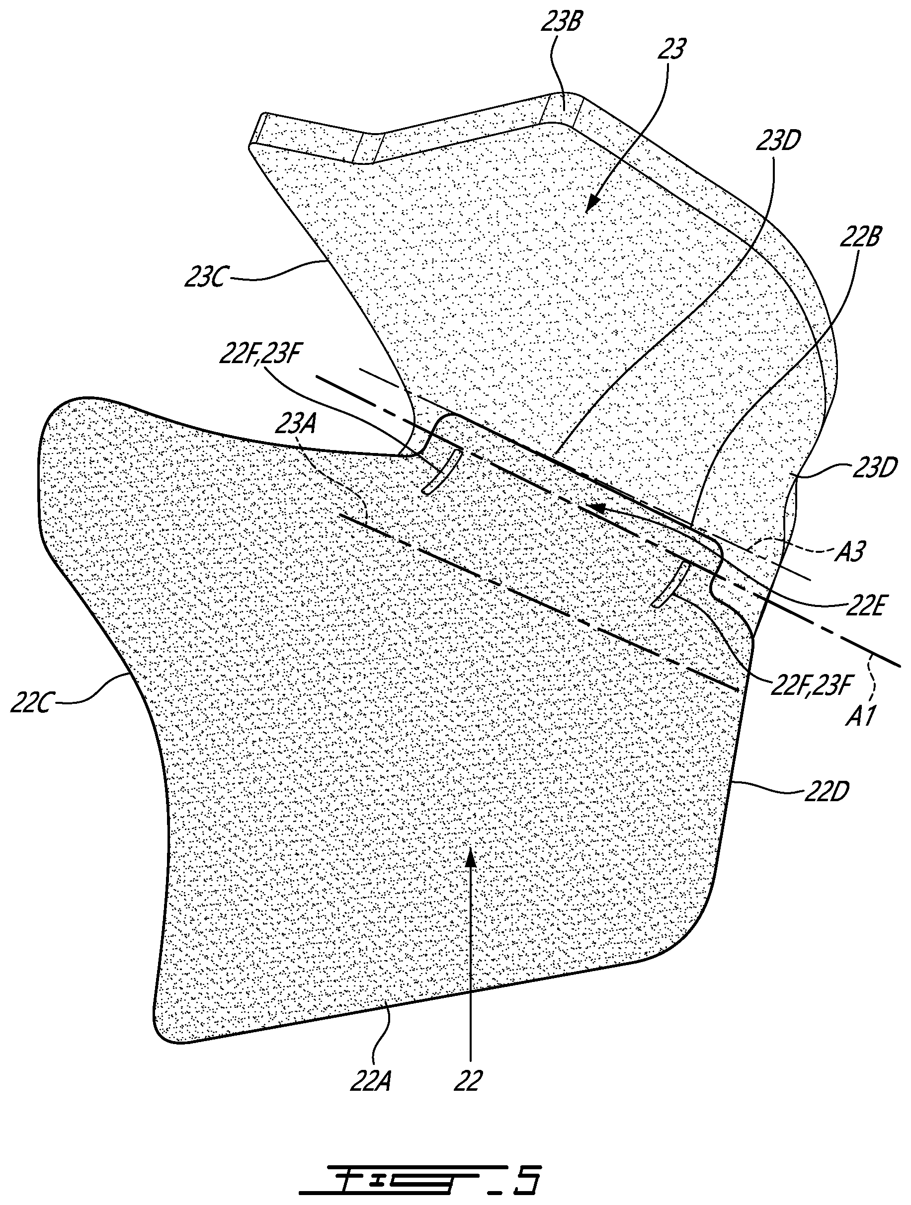 Patent US12303769 Figure 5 – Hockey goaltender glove