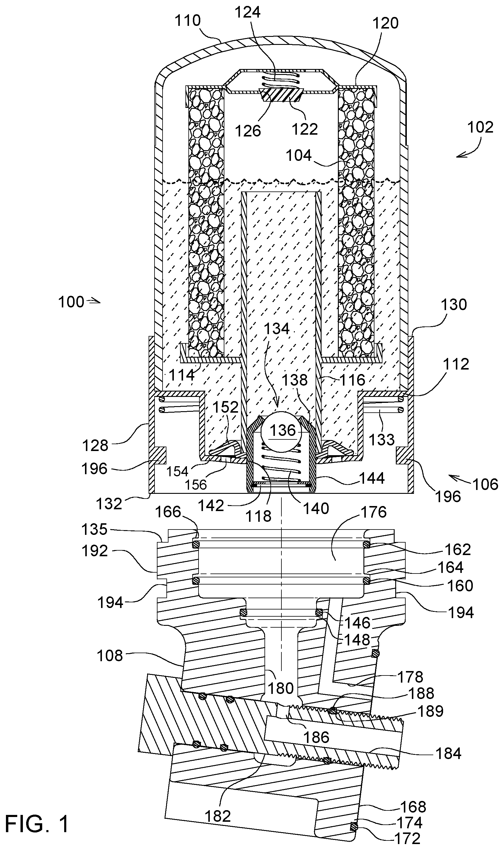 Patent US12303813 Figure 1 – Quick change oil filter