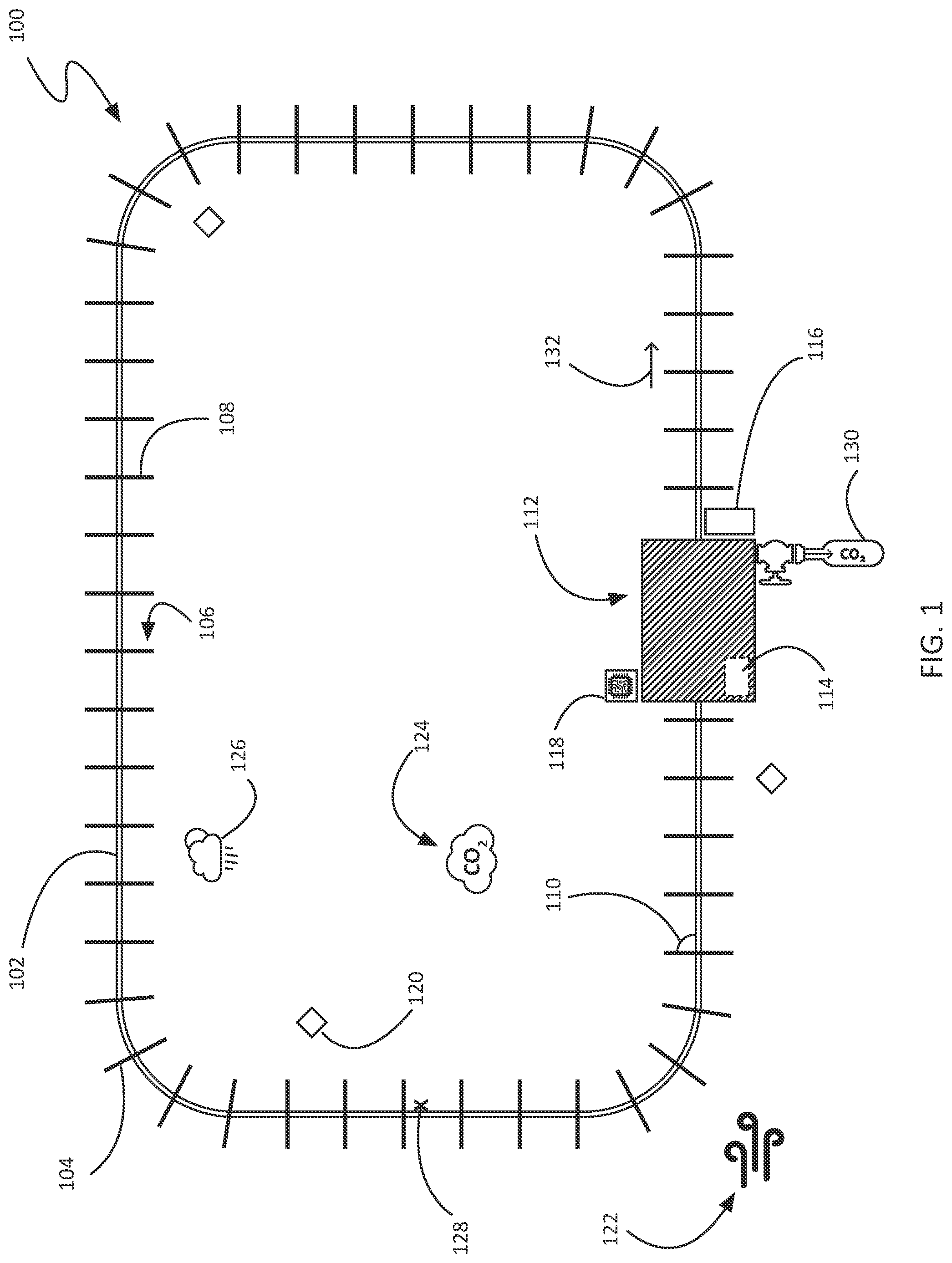 Patent US12303824 Figure 1 – Moving sorbent panel system for capturing atmospheric carbon dioxide