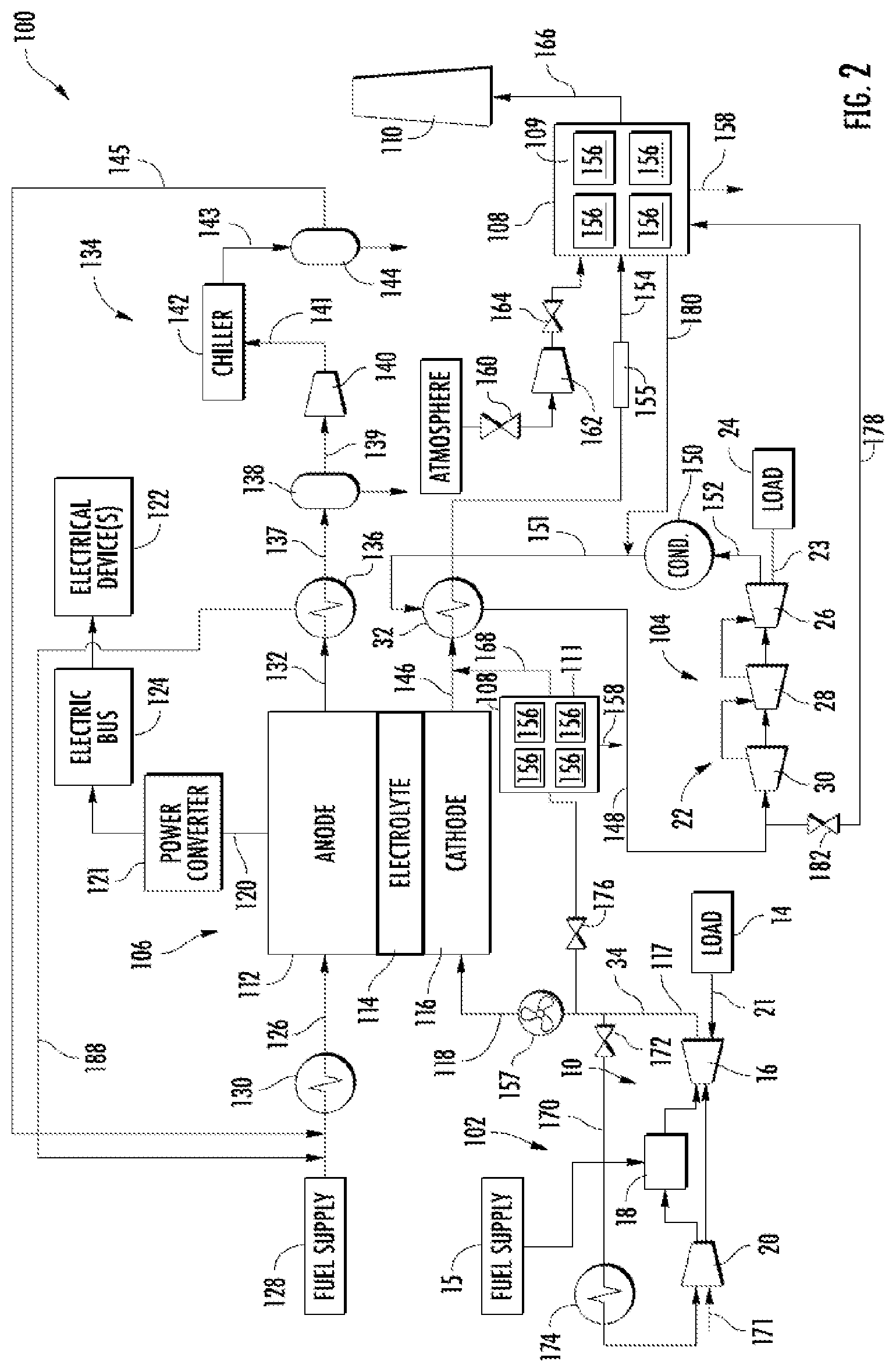 Patent US12303830 Figure 2 – Combustion system having a fuel cell and a carbon capture system