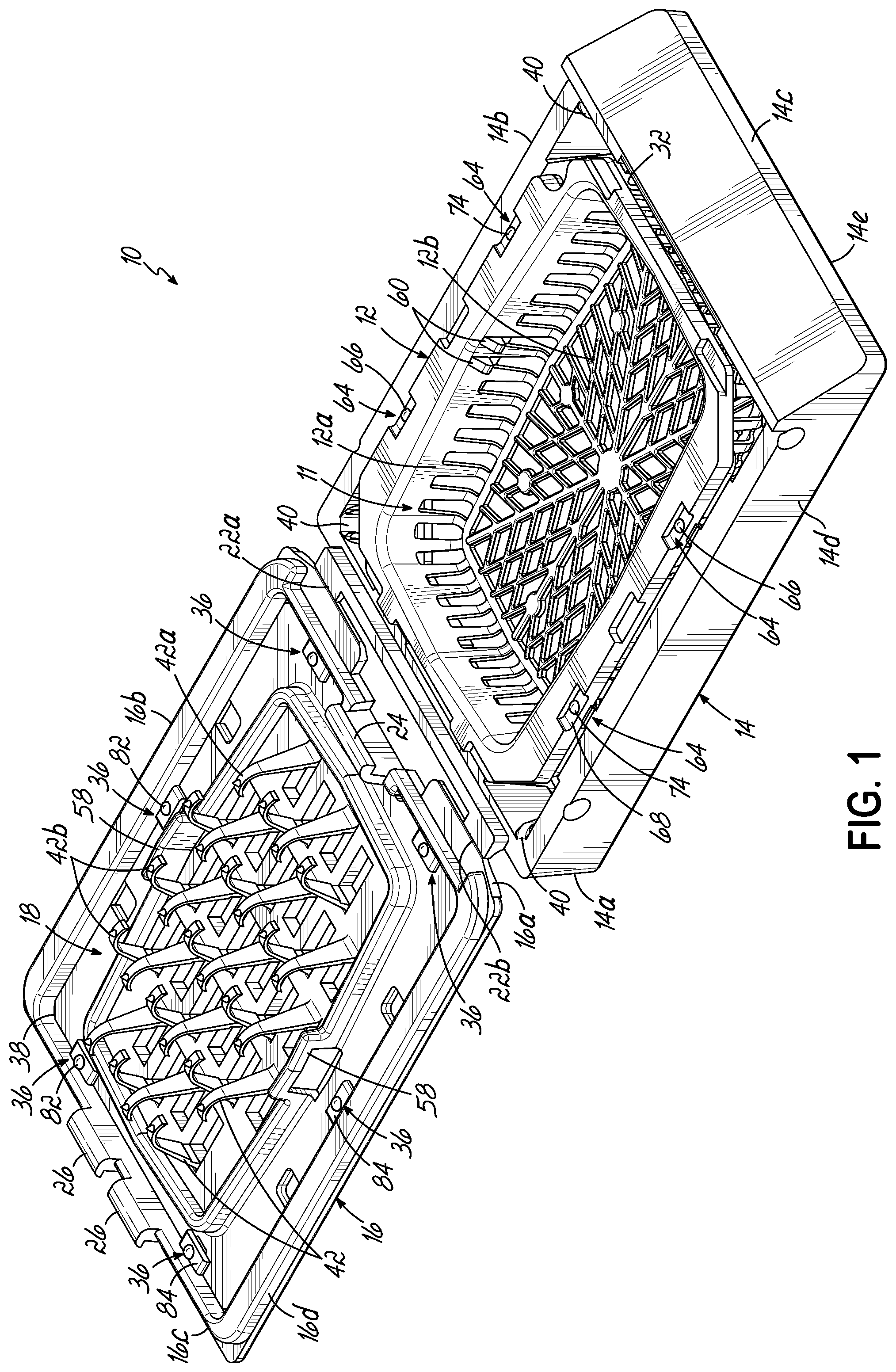 Patent US12303904 Figure 1 – Sectionable cassette and embedding frame with connectors, and methods for preparing biopsy tissue samples
