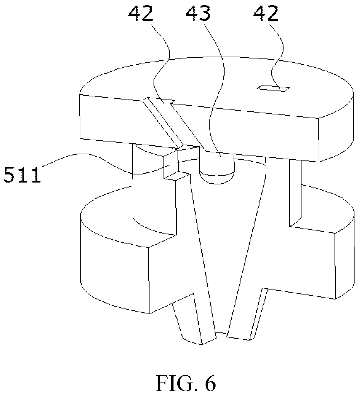 Patent US12303919 Figure 6 – Water outlet structure allowing a nozzle to generate different spray patterns and water outlet device using the same