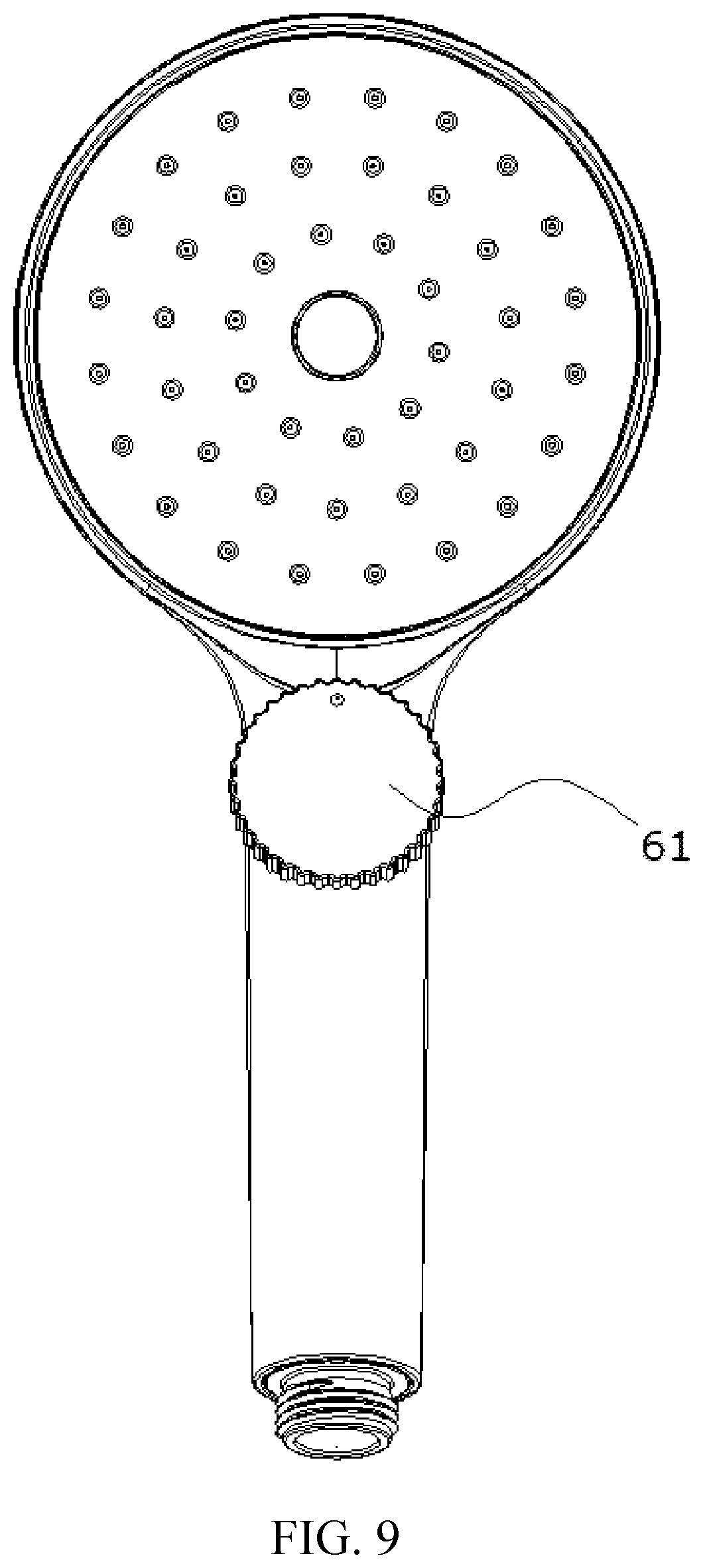 Patent US12303919 Figure 9 – Water outlet structure allowing a nozzle to generate different spray patterns and water outlet device using the same