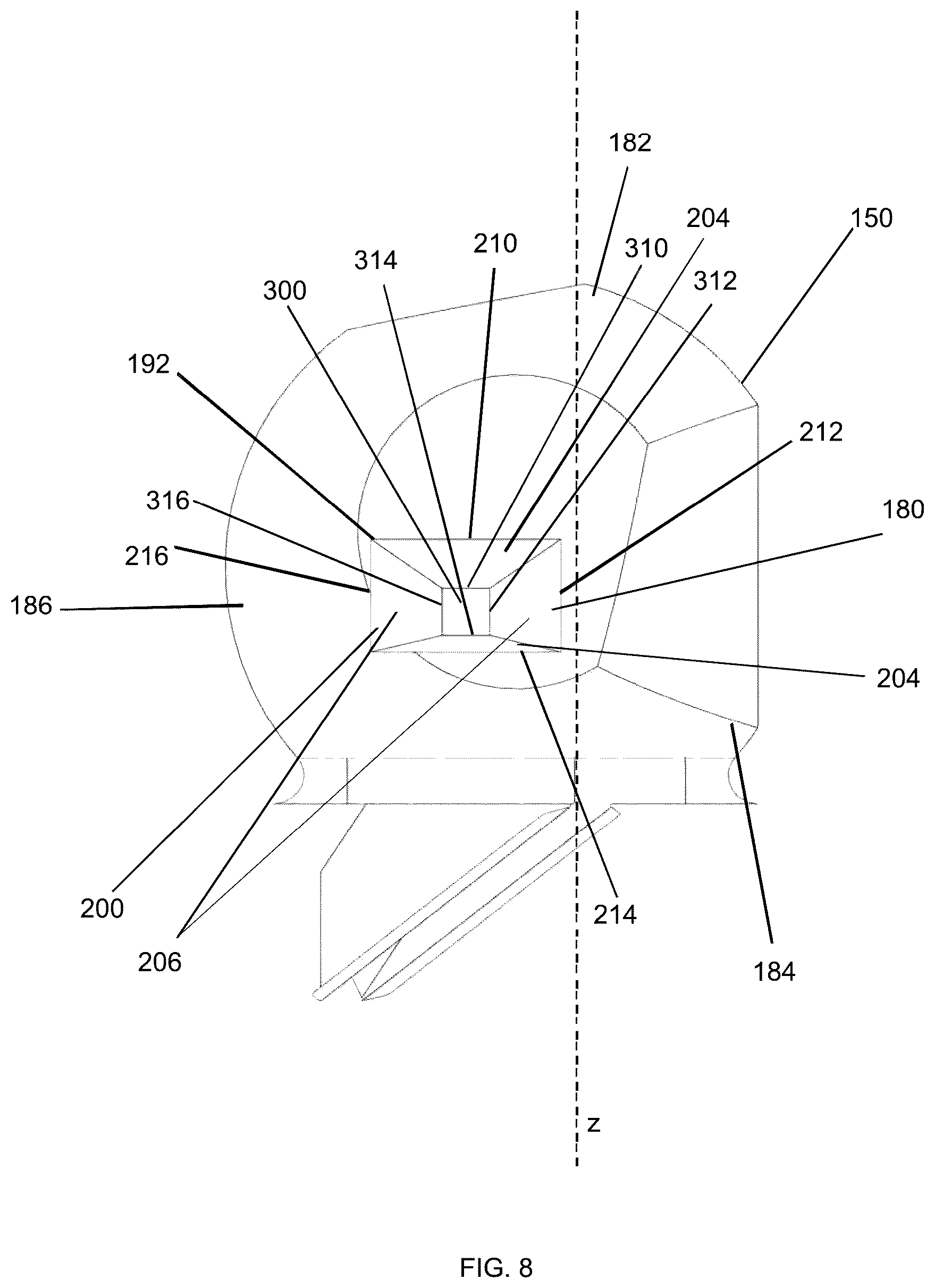 Patent US12303921 Figure 8 – Mechanical breakup actuator with disruptive vortex chamber