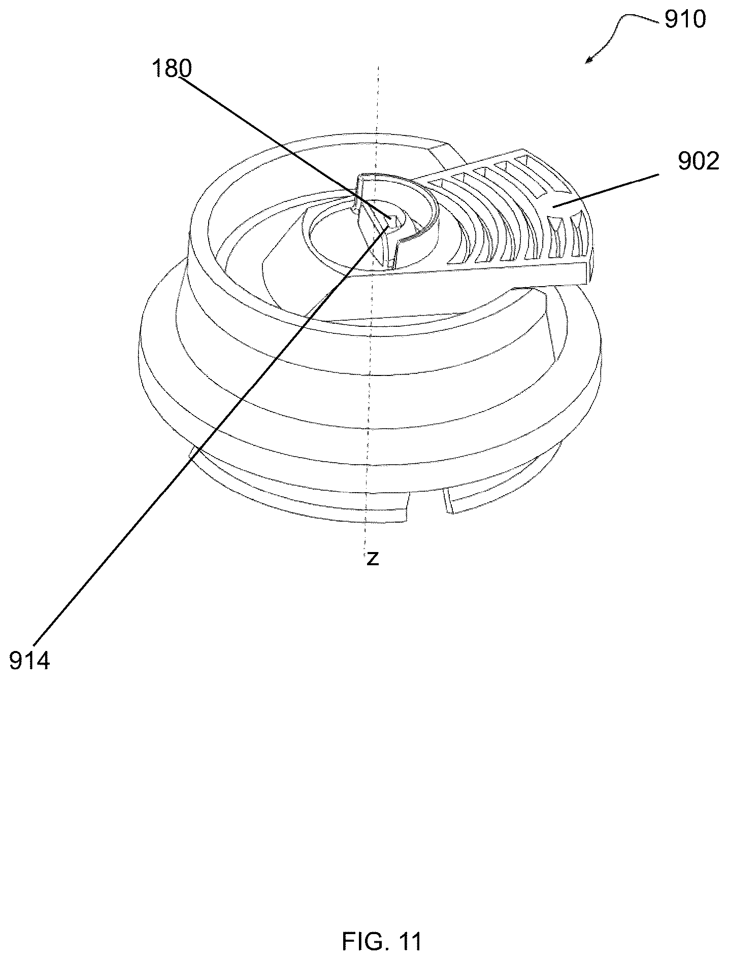 Patent US12303921 Figure 11 – Mechanical breakup actuator with disruptive vortex chamber