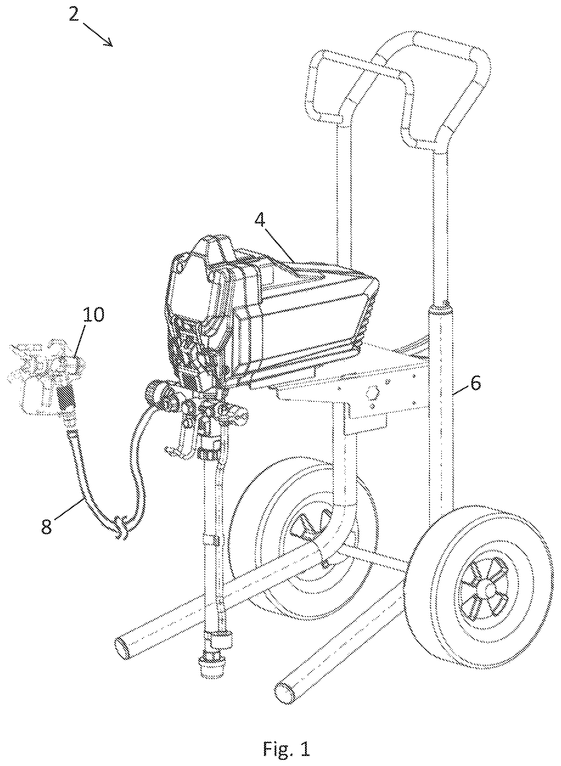 Patent US12303928 Figure 1 – Low profile airless spray gun for applying paints