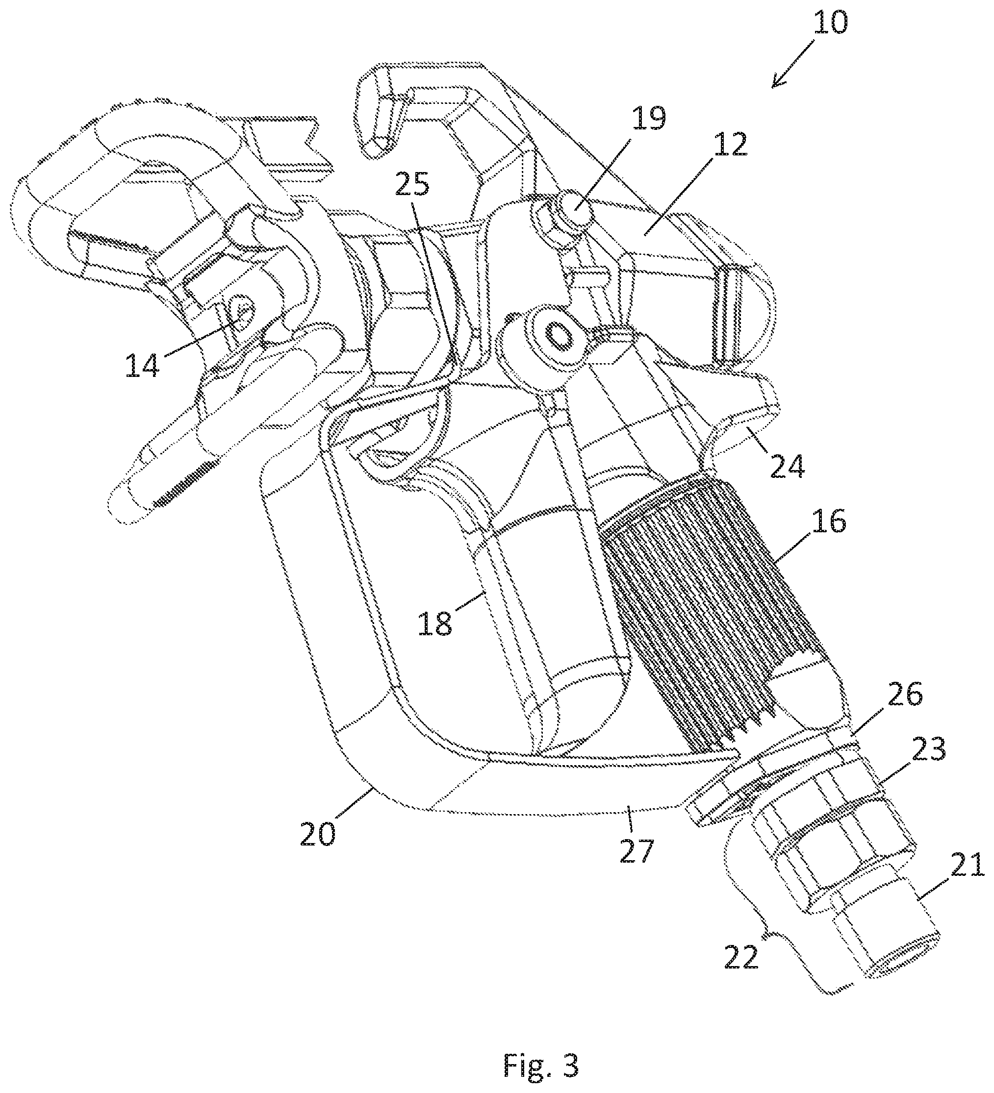 Patent US12303928 Figure 3 – Low profile airless spray gun for applying paints