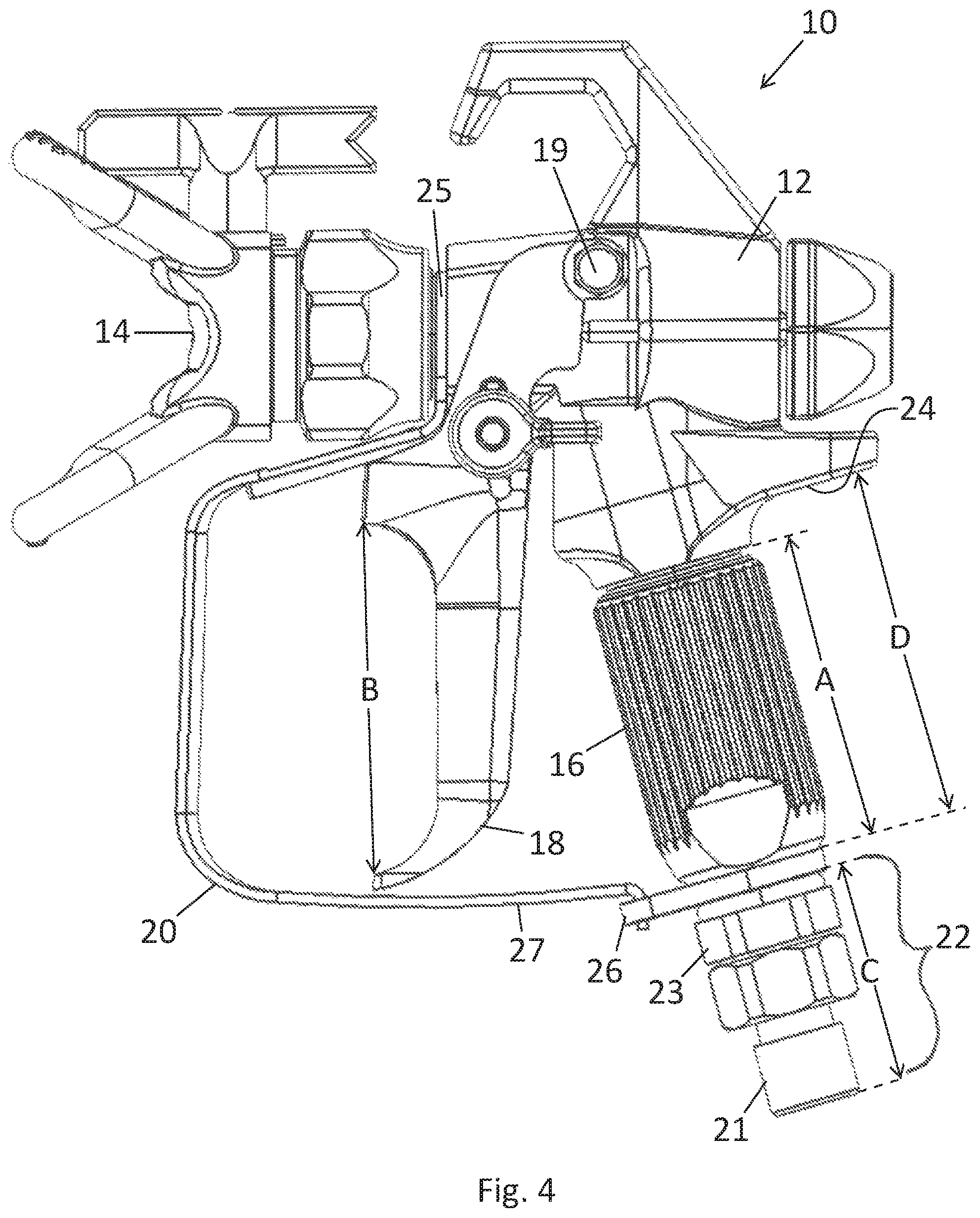 Patent US12303928 Figure 4 – Low profile airless spray gun for applying paints