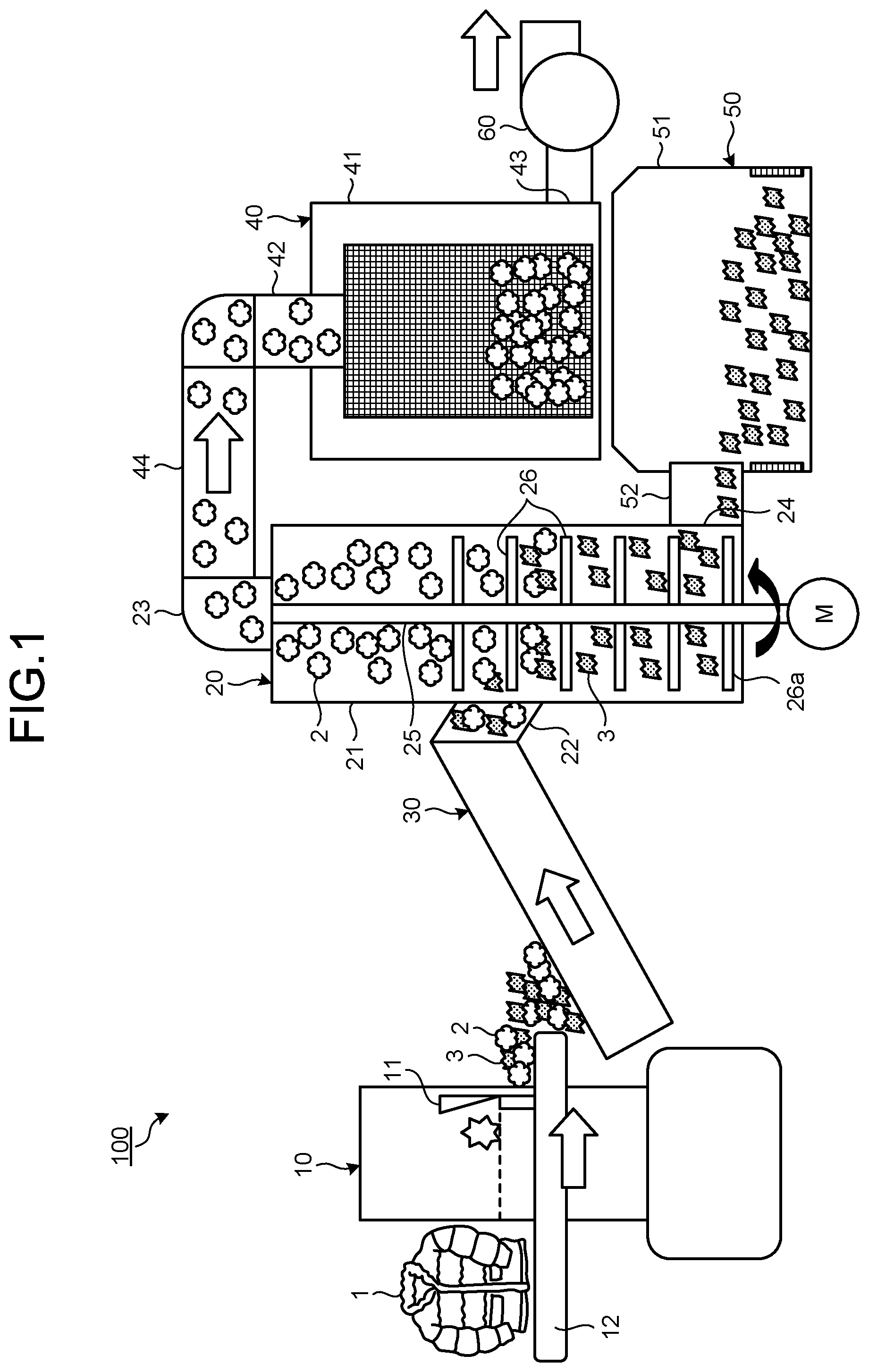 Patent US12303943 Figure 1 – Feather separation system and feather separation method, and method for producing recycled feathers