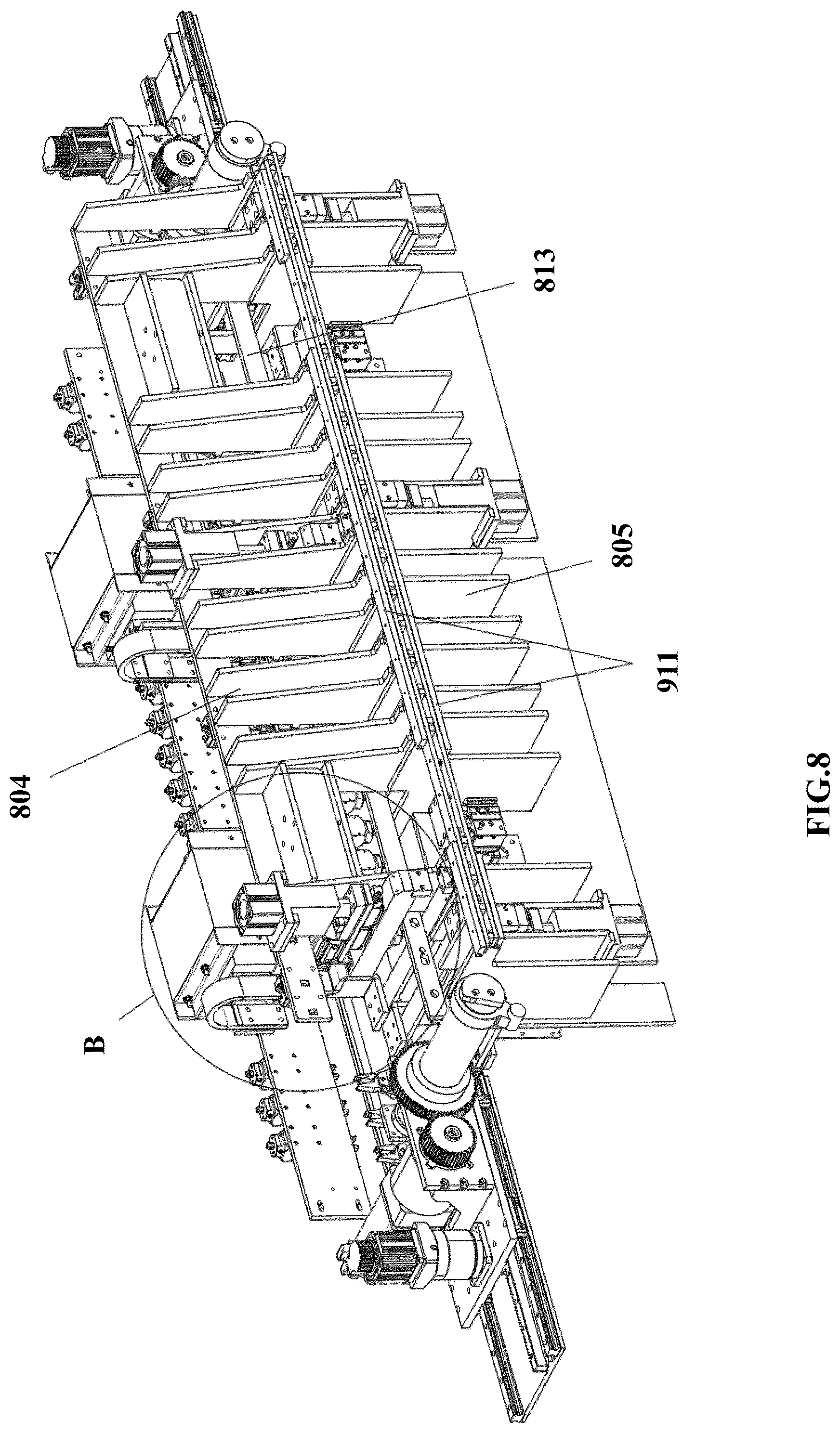 Patent US12303966 Figure 8 – Molding machines for flexible production of rebars of bottom, web, and top plates of precast small box girders and methods for using thereof