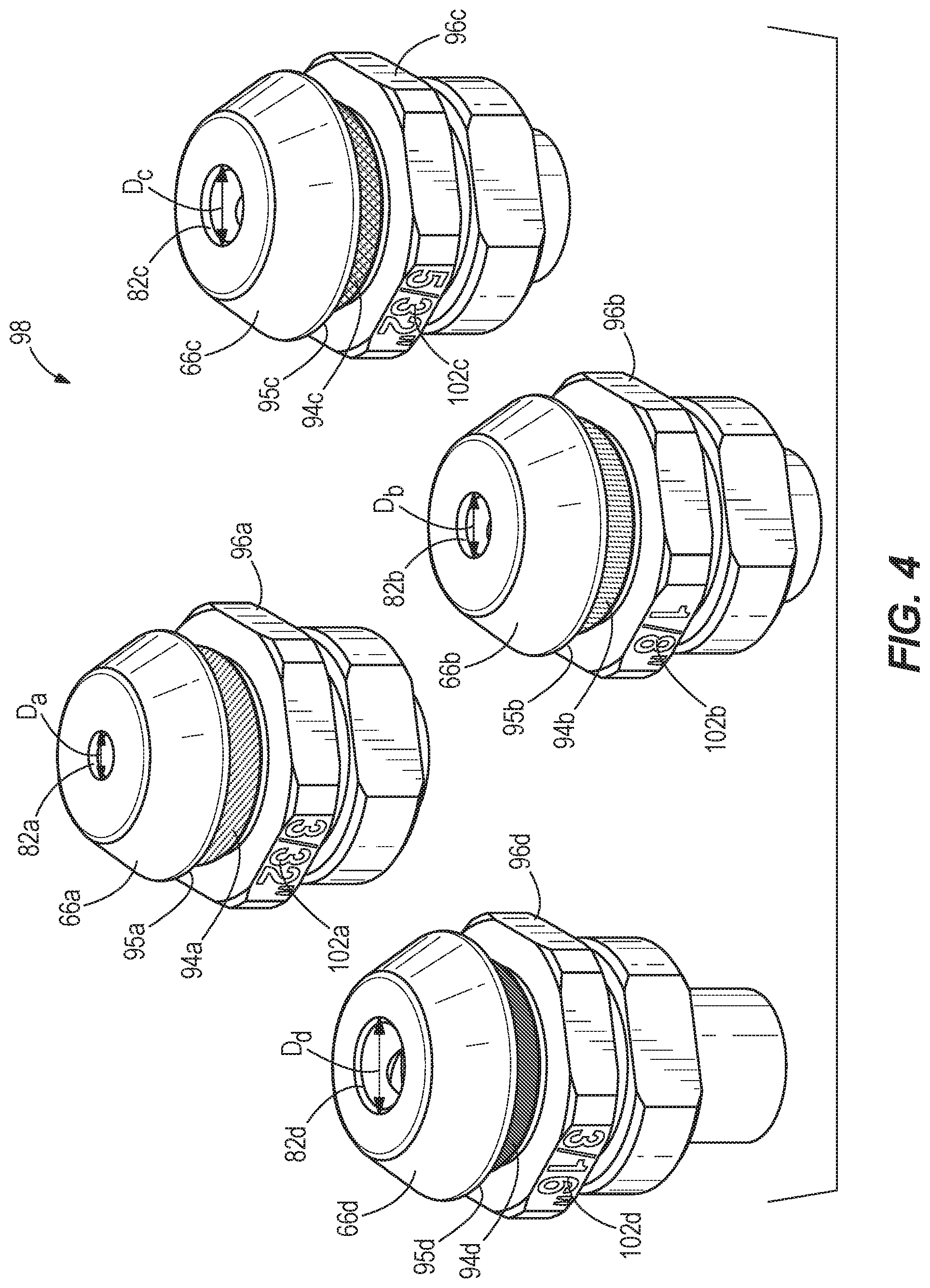 Patent US12303967 Figure 4 – Set of nosepieces for a rivet setting tool