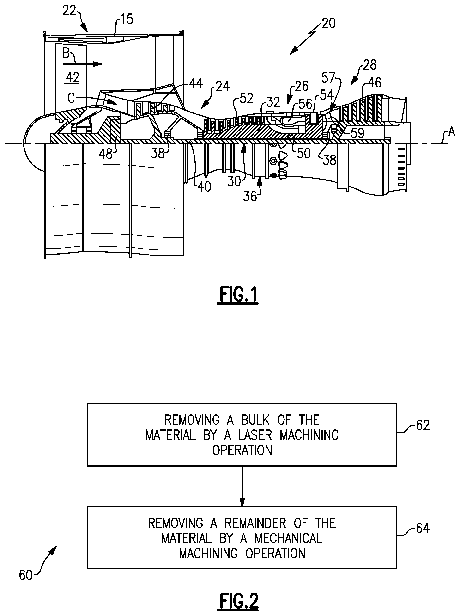 Patent US12304004 — Multi-step method for machining blind opening in ceramic component — Figure 1