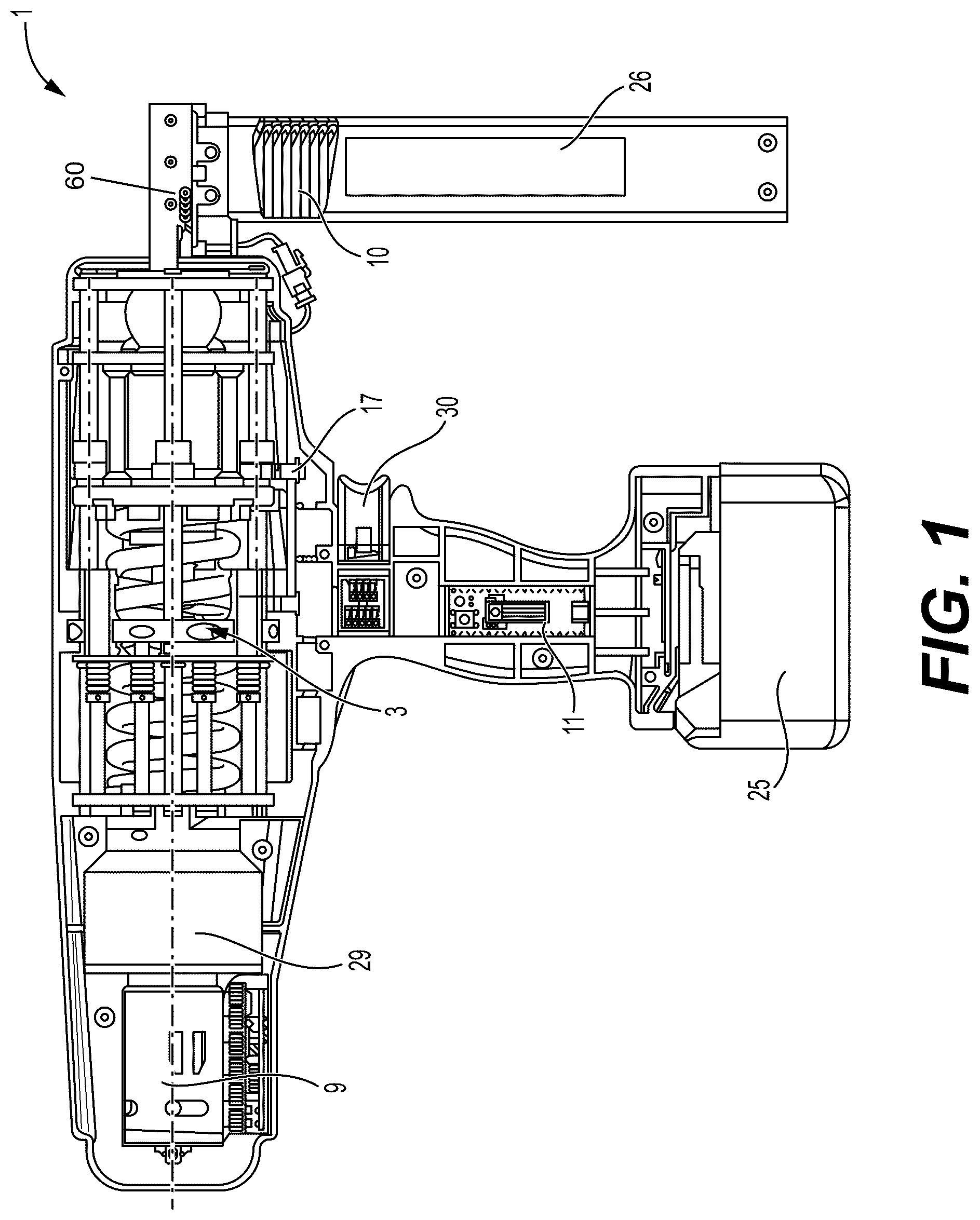 Patent US12304045 — Electrically-mechanically operated tool for driving fasteners — Figure 1