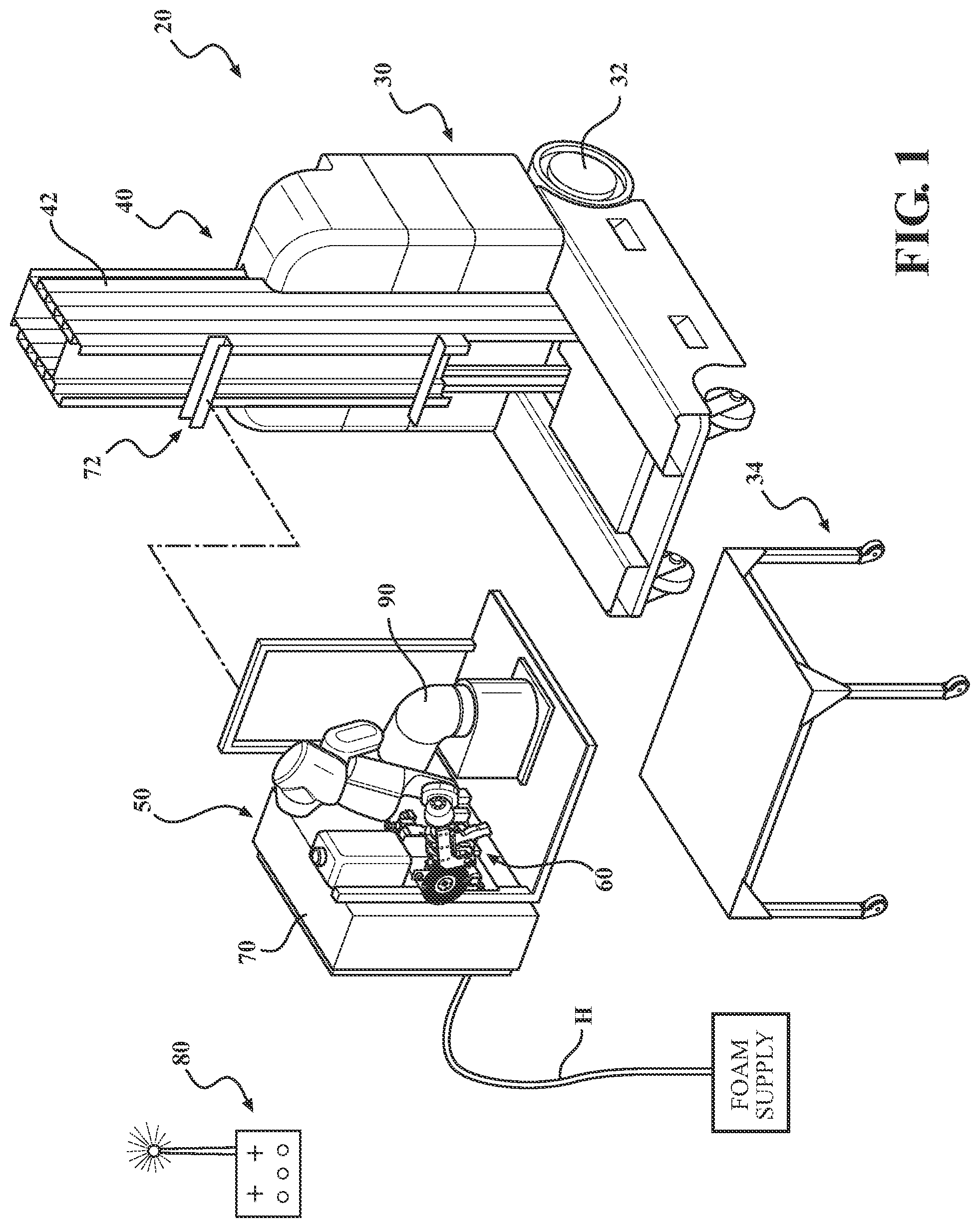 Patent US12304055 Figure 1 – Remote spray foam system for polyurethane insulation foam