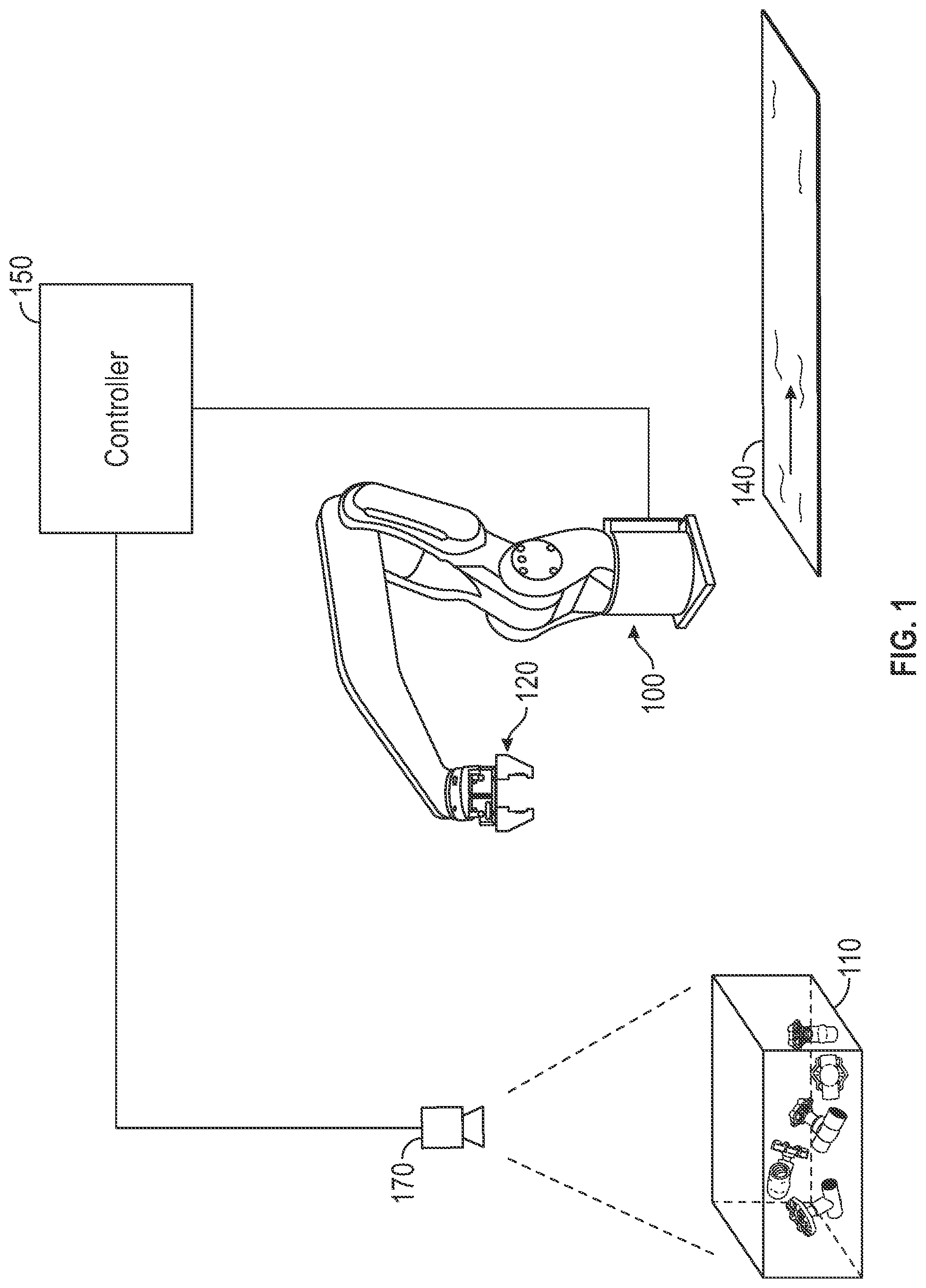 Patent US12304066 Figure 1 – Automatic gripper fingertip design to reduce leftover in random bin picking applications