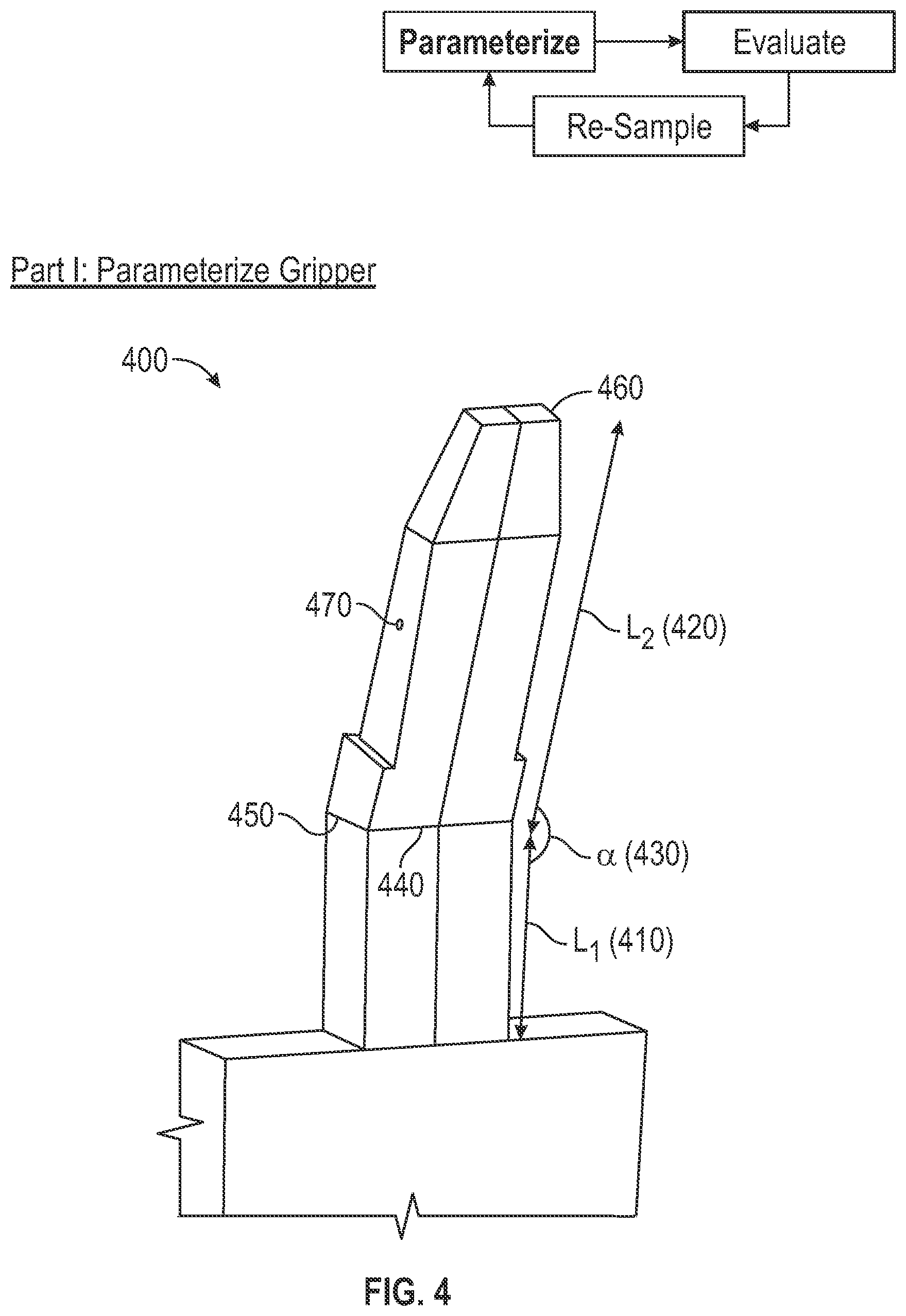 Patent US12304066 Figure 4 – Automatic gripper fingertip design to reduce leftover in random bin picking applications
