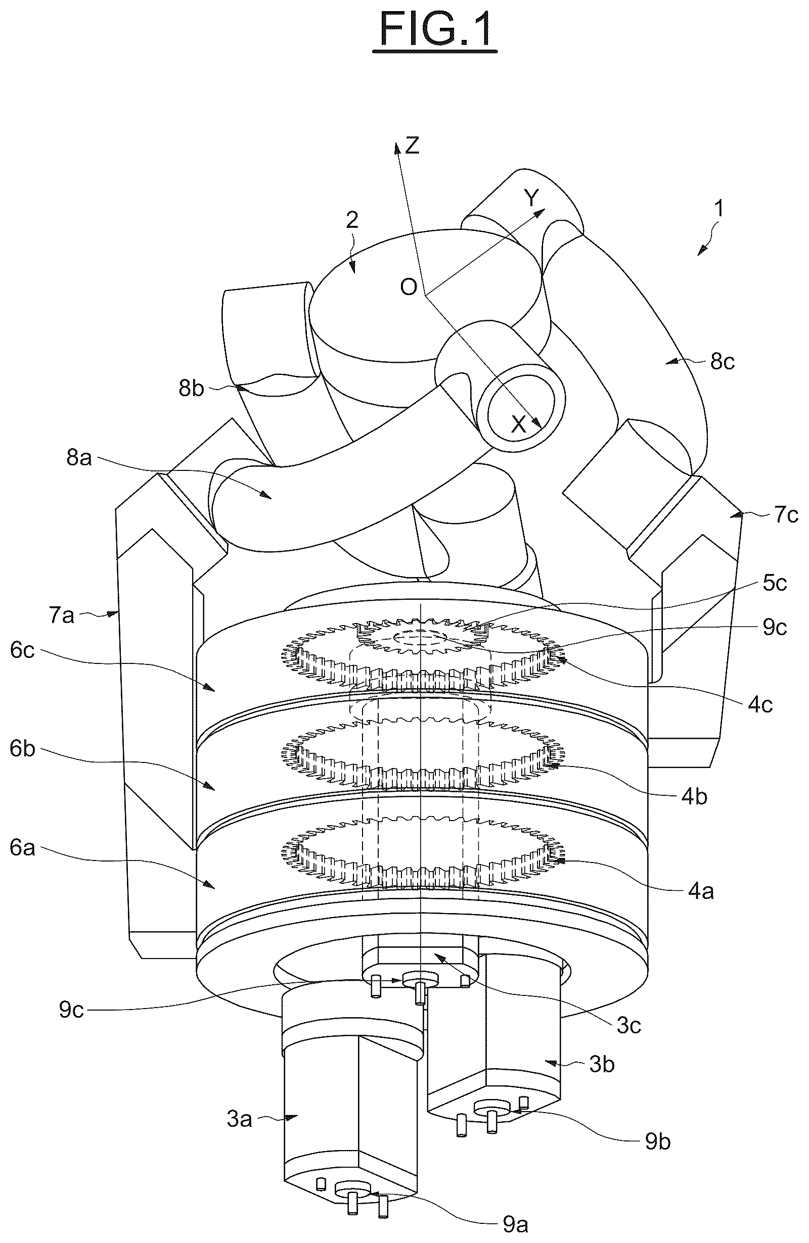 Patent US12304068 Figure 1 – Articulation having three degrees of freedom for a robot, and corresponding control method