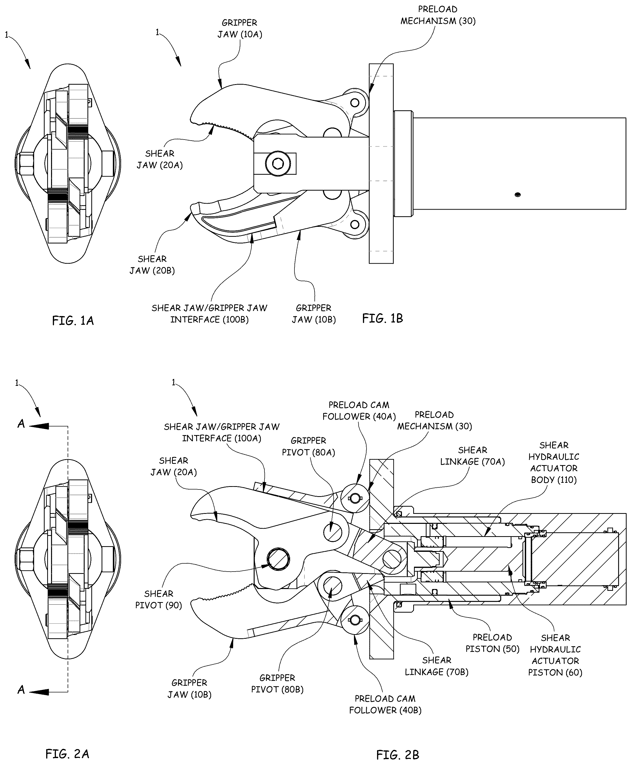 Patent US12304100 Figure 1 – Shear and grip device, system and method