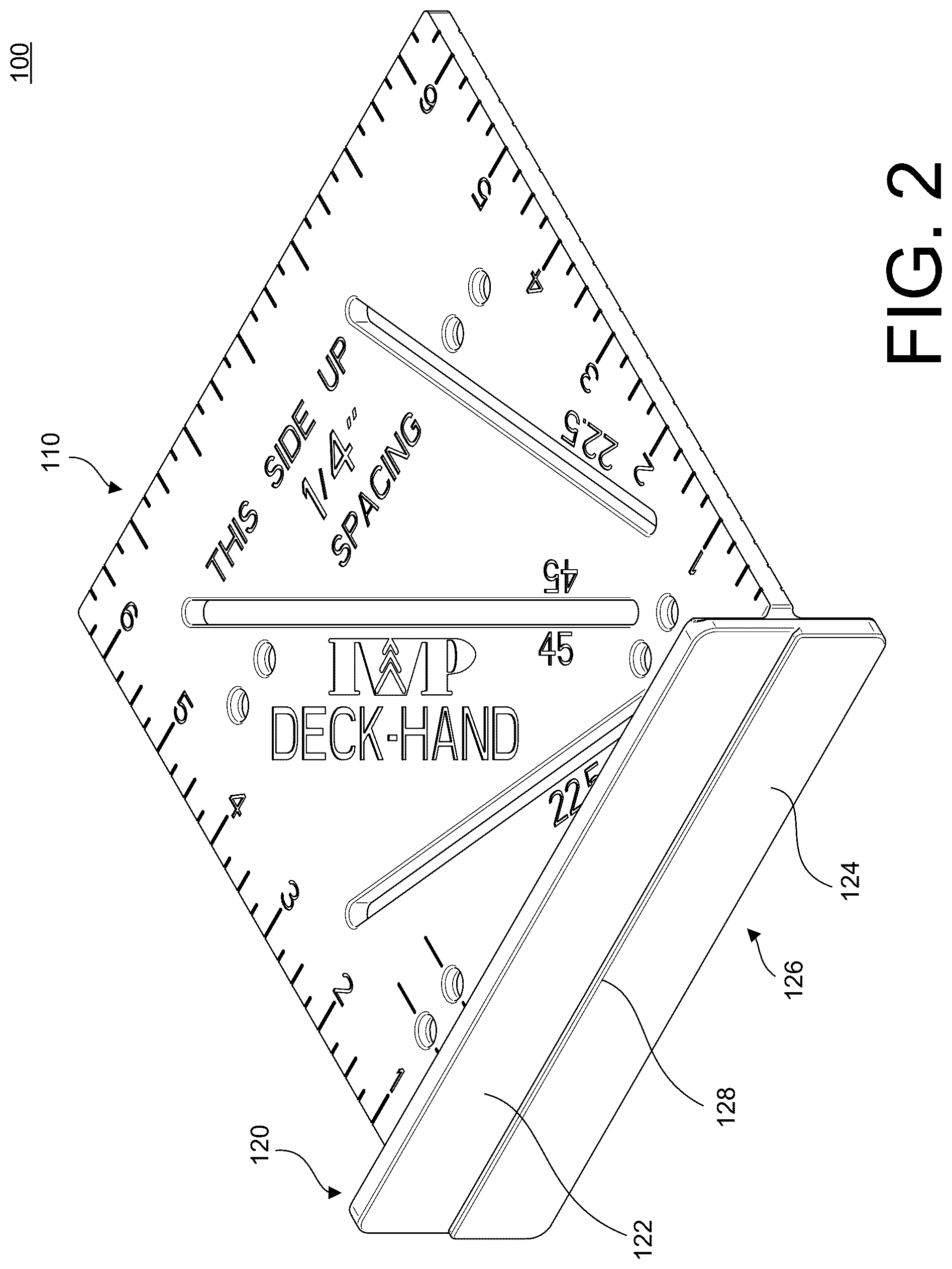 Patent US12304105 Figure 2 – Template and spacing tool for deck construction
