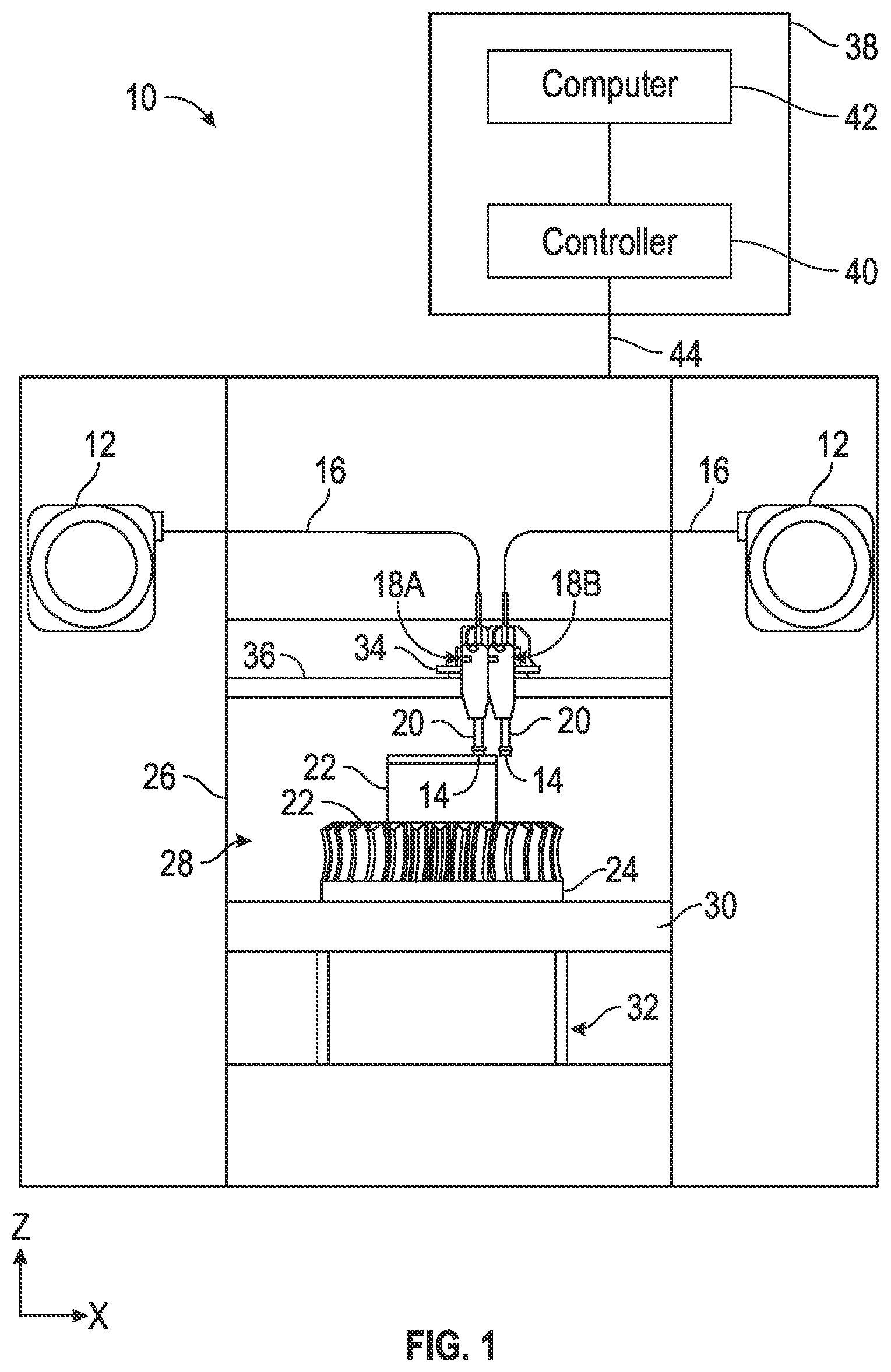 Patent US12304147 Figure 1 – 3D printer with increased uniformity of build chamber temperature