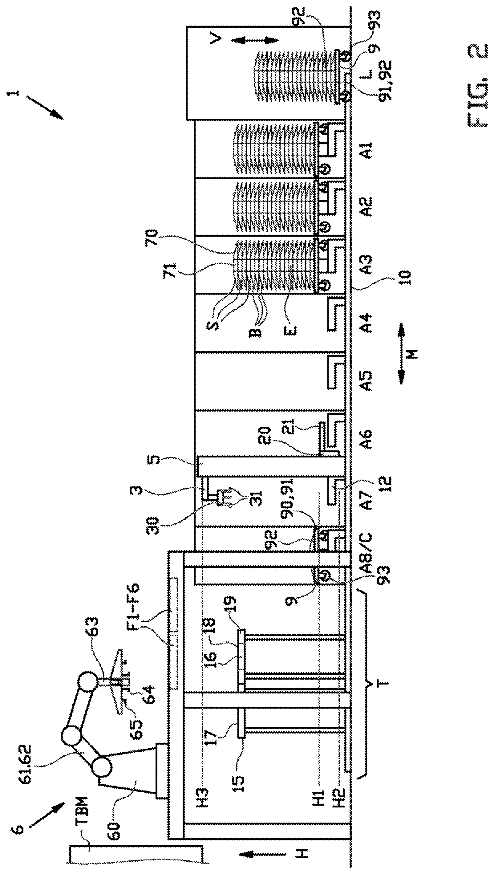 Patent US12304165 Figure 2 – Spacer gripper, bead-apex storage system and method for handling a plurality of stacks with bead-apexes and spacers