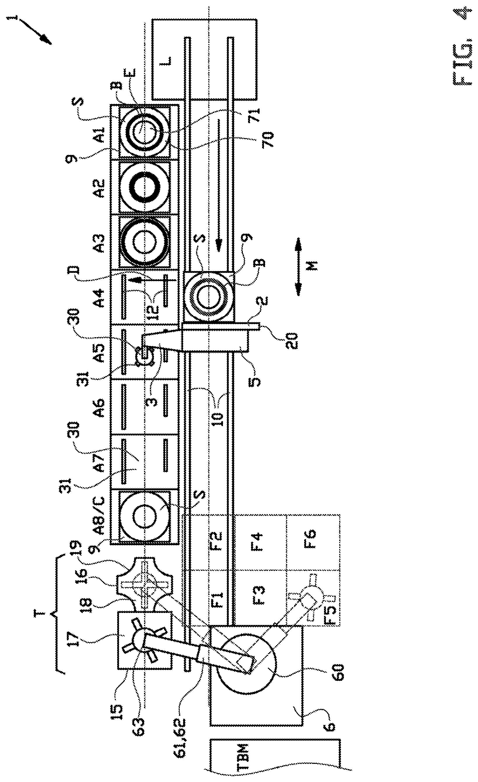 Patent US12304165 Figure 4 – Spacer gripper, bead-apex storage system and method for handling a plurality of stacks with bead-apexes and spacers