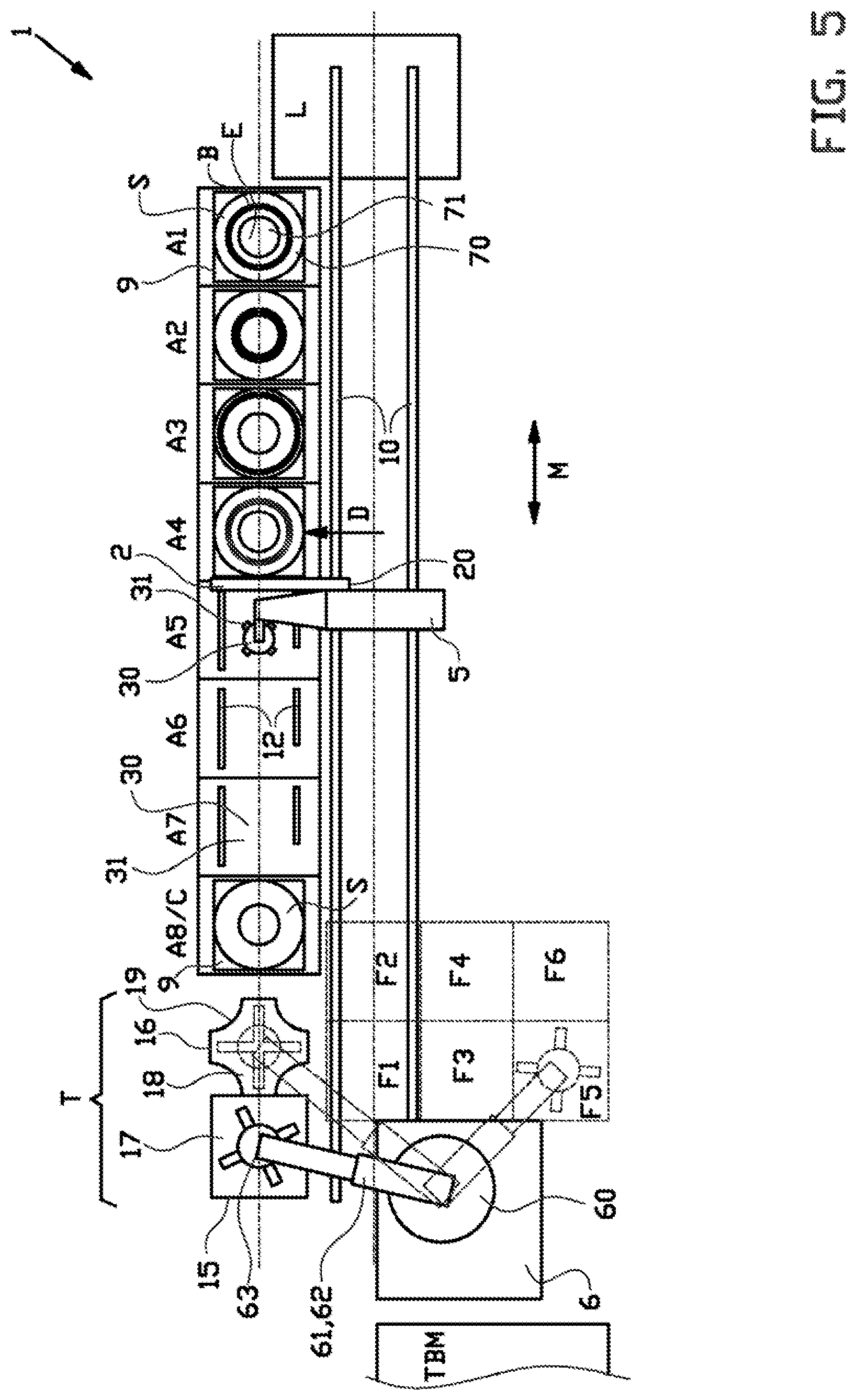 Patent US12304165 Figure 5 – Spacer gripper, bead-apex storage system and method for handling a plurality of stacks with bead-apexes and spacers