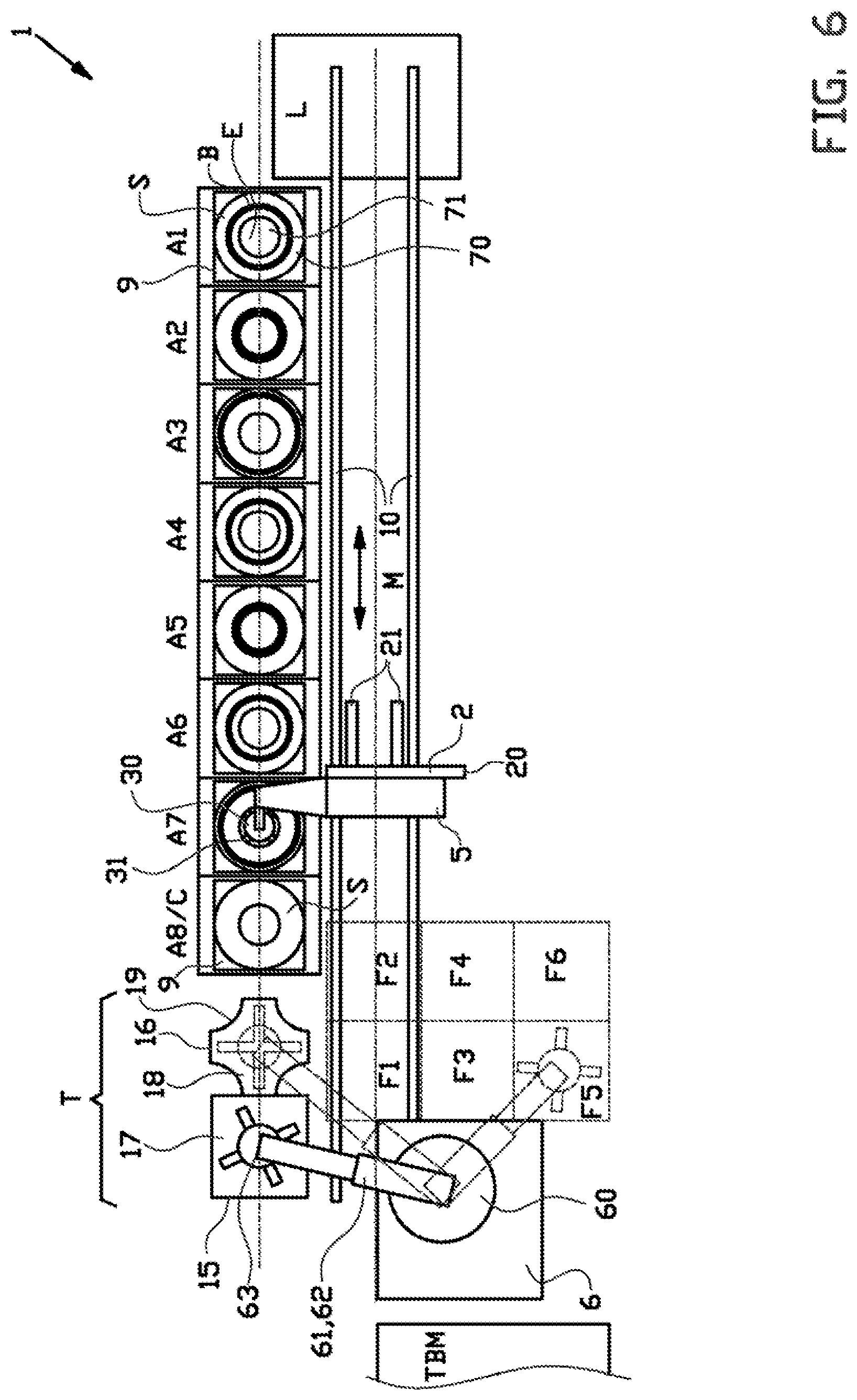 Patent US12304165 Figure 6 – Spacer gripper, bead-apex storage system and method for handling a plurality of stacks with bead-apexes and spacers