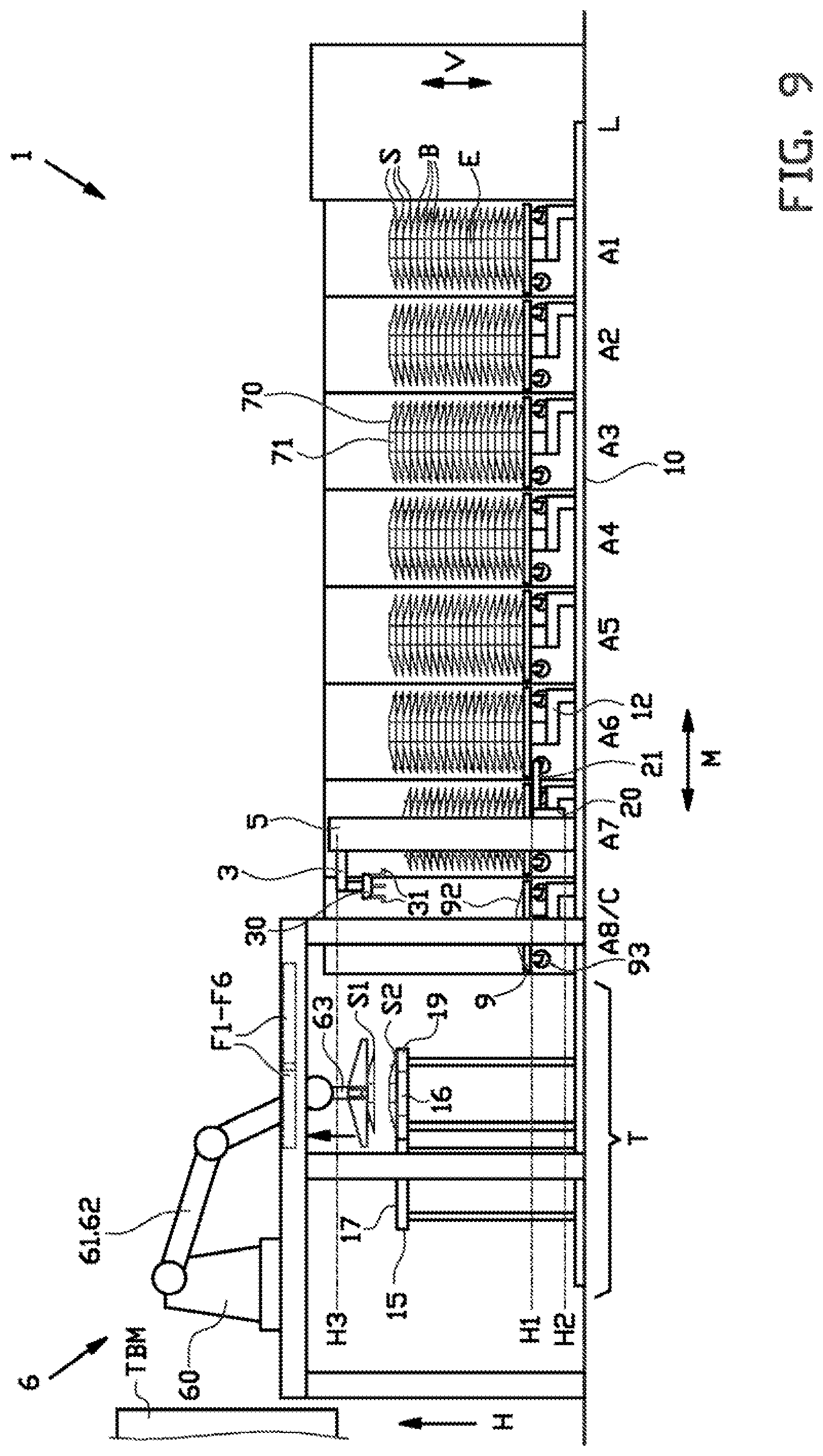 Patent US12304165 Figure 9 – Spacer gripper, bead-apex storage system and method for handling a plurality of stacks with bead-apexes and spacers