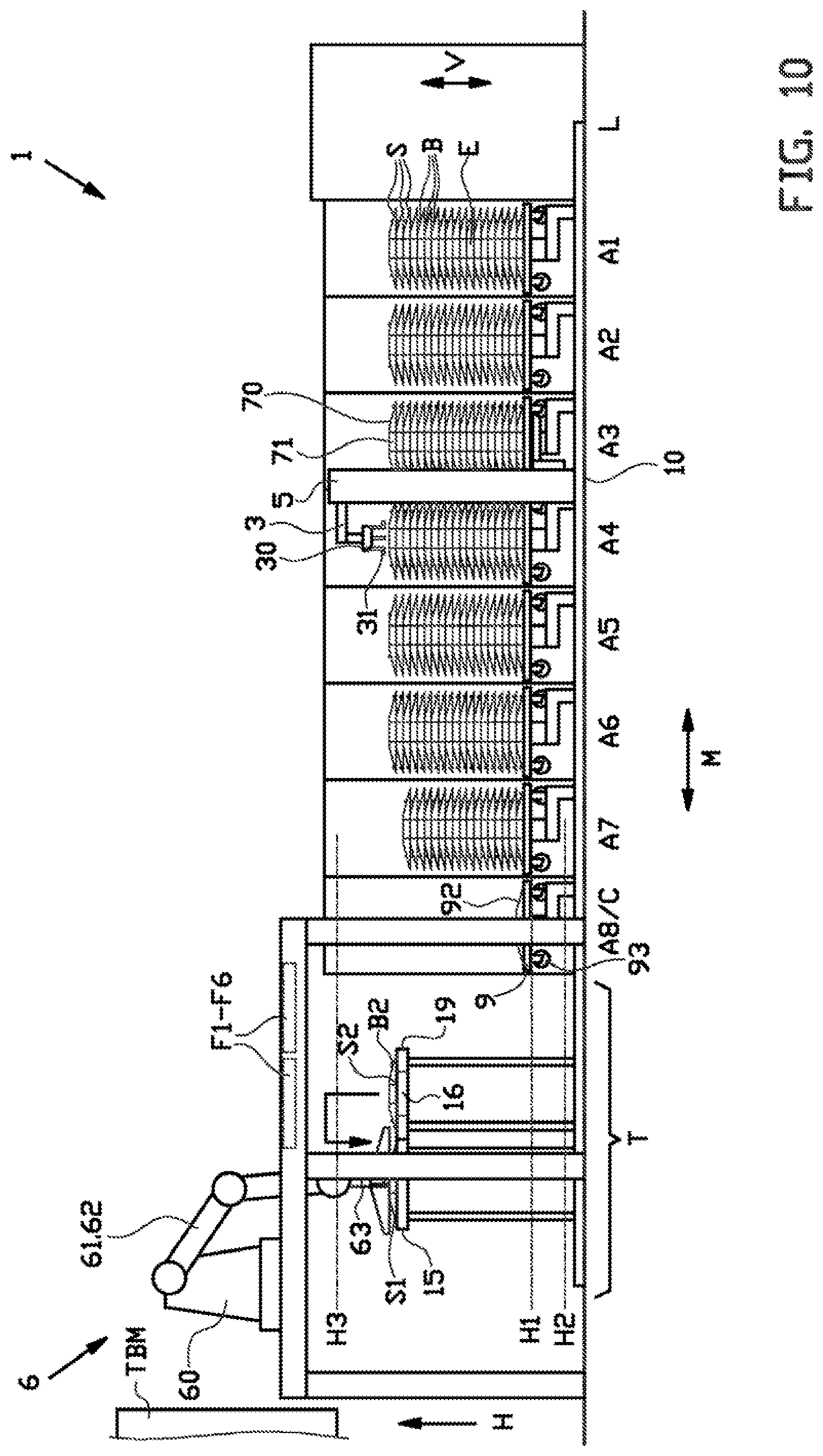 Patent US12304165 Figure 10 – Spacer gripper, bead-apex storage system and method for handling a plurality of stacks with bead-apexes and spacers