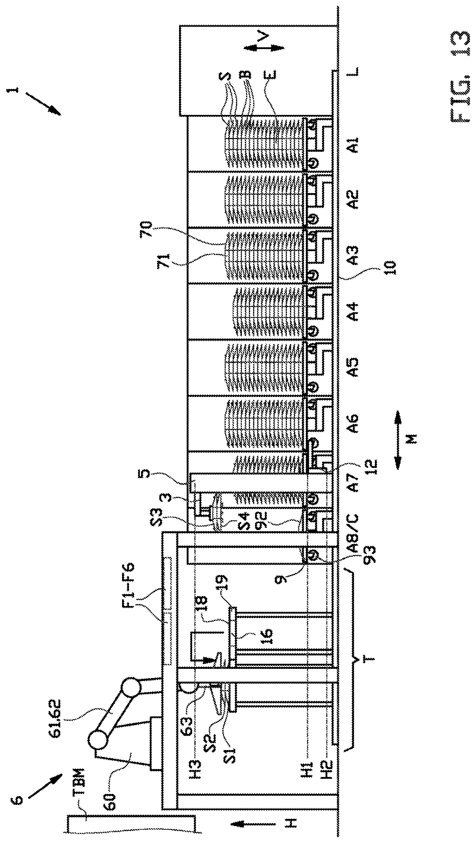 Patent US12304165 Figure 13 – Spacer gripper, bead-apex storage system and method for handling a plurality of stacks with bead-apexes and spacers
