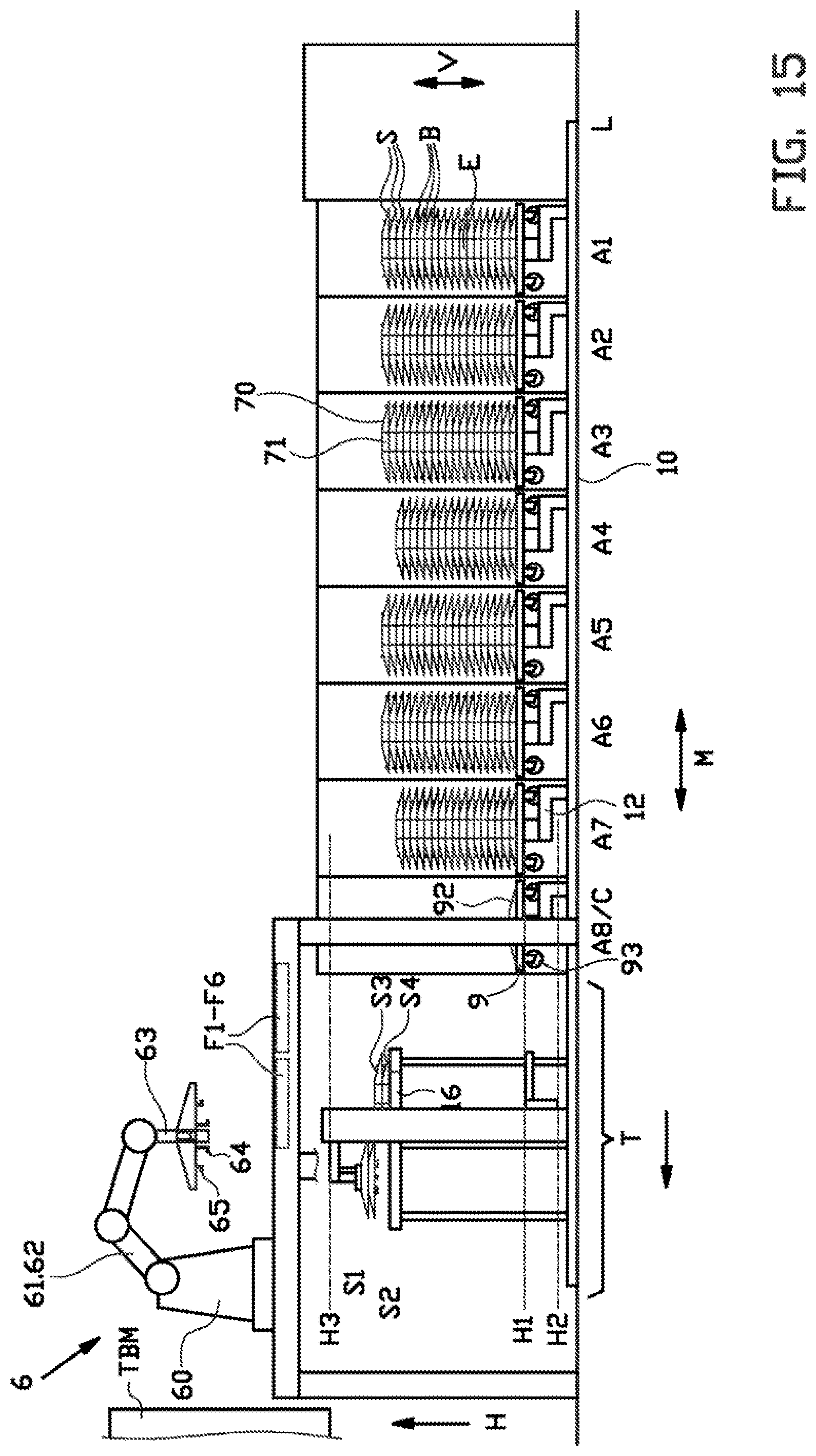 Patent US12304165 Figure 15 – Spacer gripper, bead-apex storage system and method for handling a plurality of stacks with bead-apexes and spacers