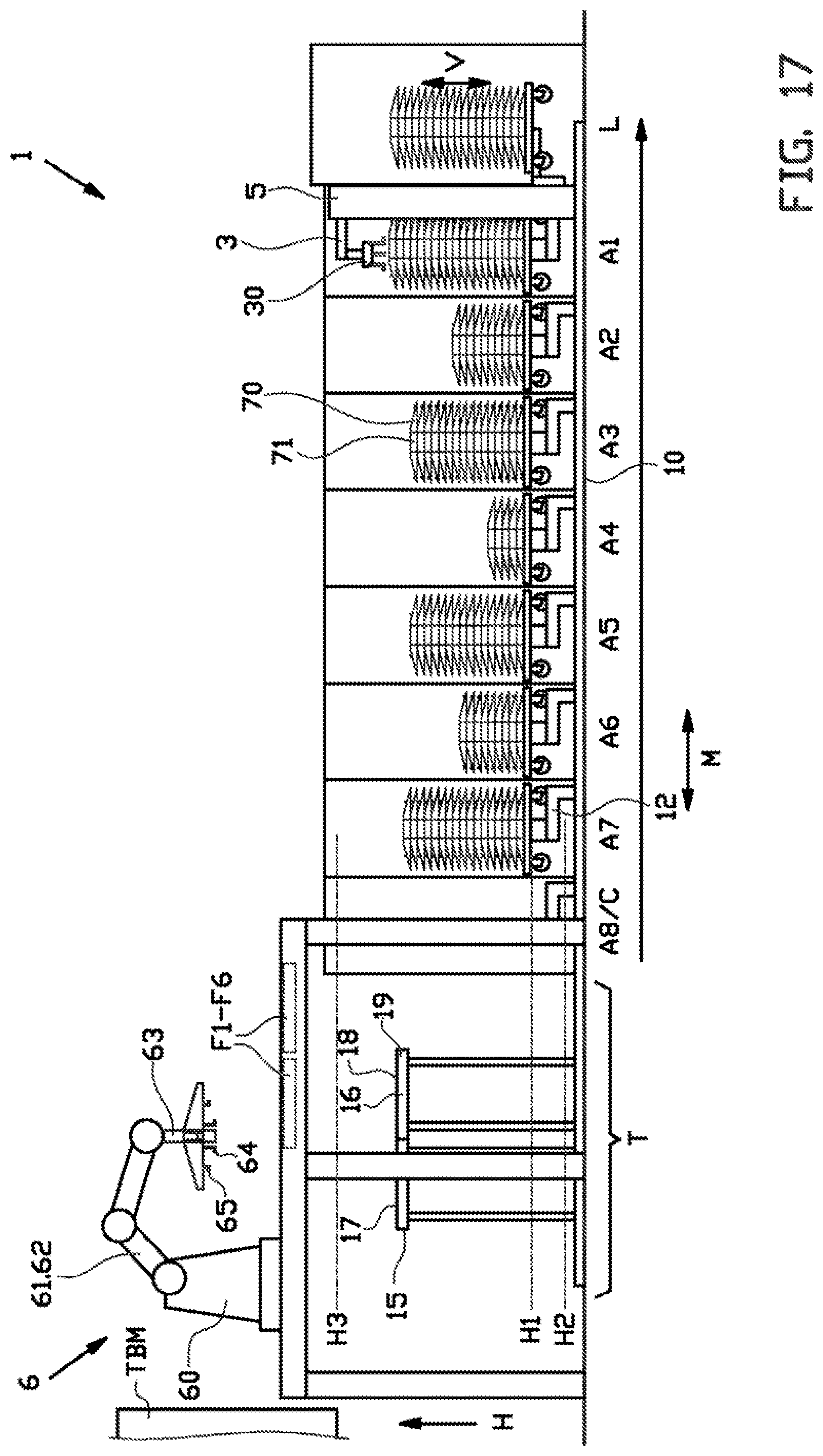 Patent US12304165 Figure 17 – Spacer gripper, bead-apex storage system and method for handling a plurality of stacks with bead-apexes and spacers