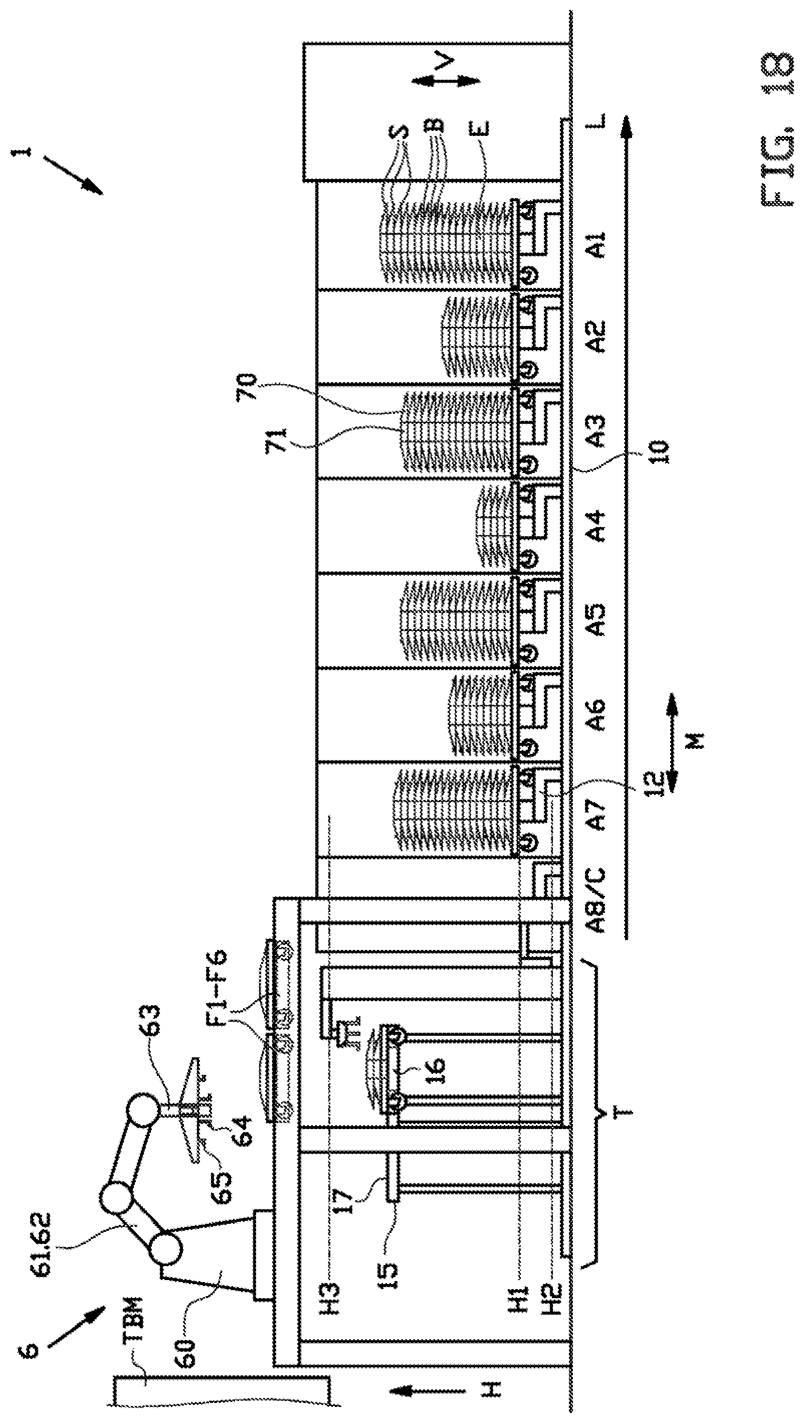 Patent US12304165 Figure 18 – Spacer gripper, bead-apex storage system and method for handling a plurality of stacks with bead-apexes and spacers
