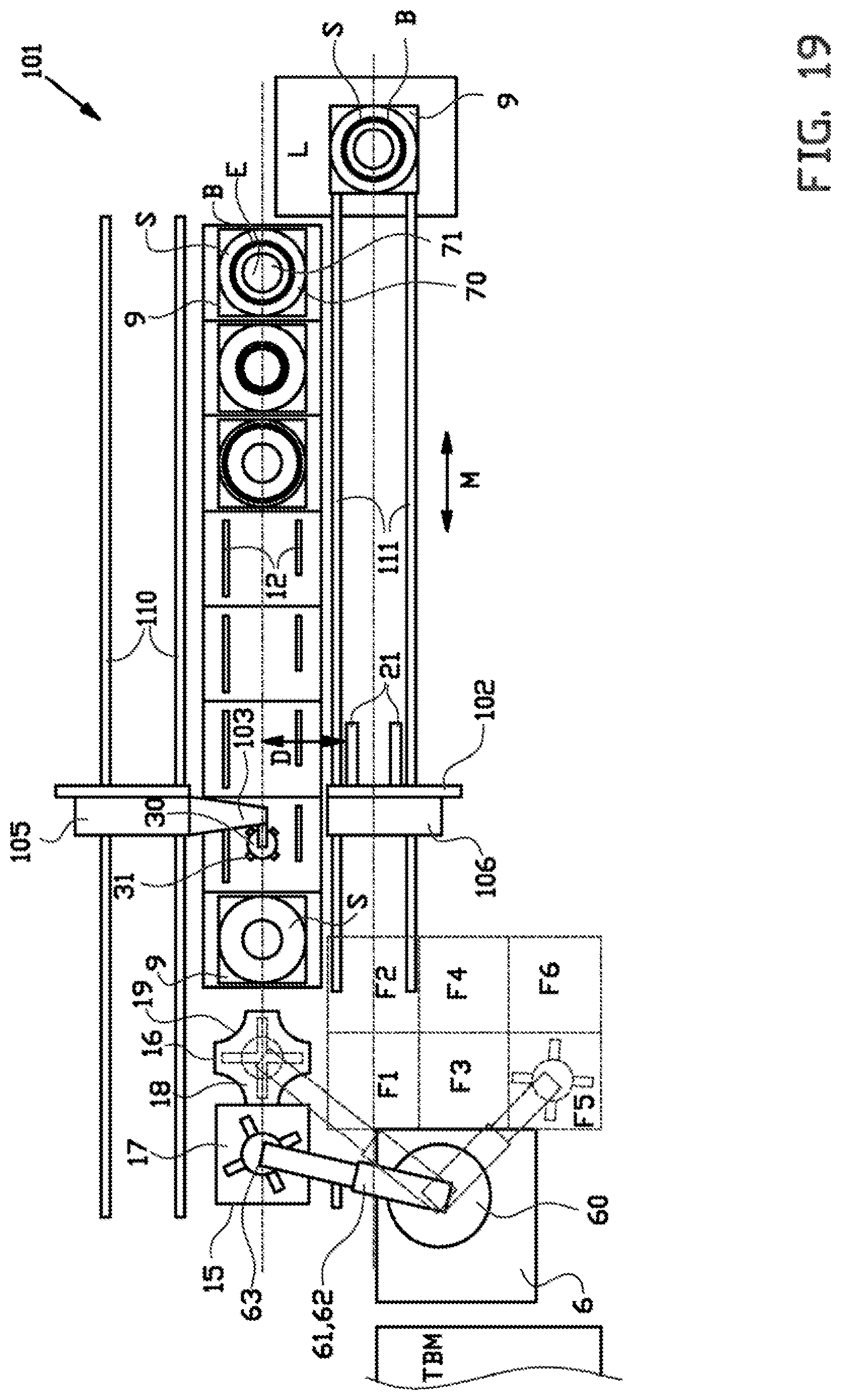 Patent US12304165 Figure 19 – Spacer gripper, bead-apex storage system and method for handling a plurality of stacks with bead-apexes and spacers