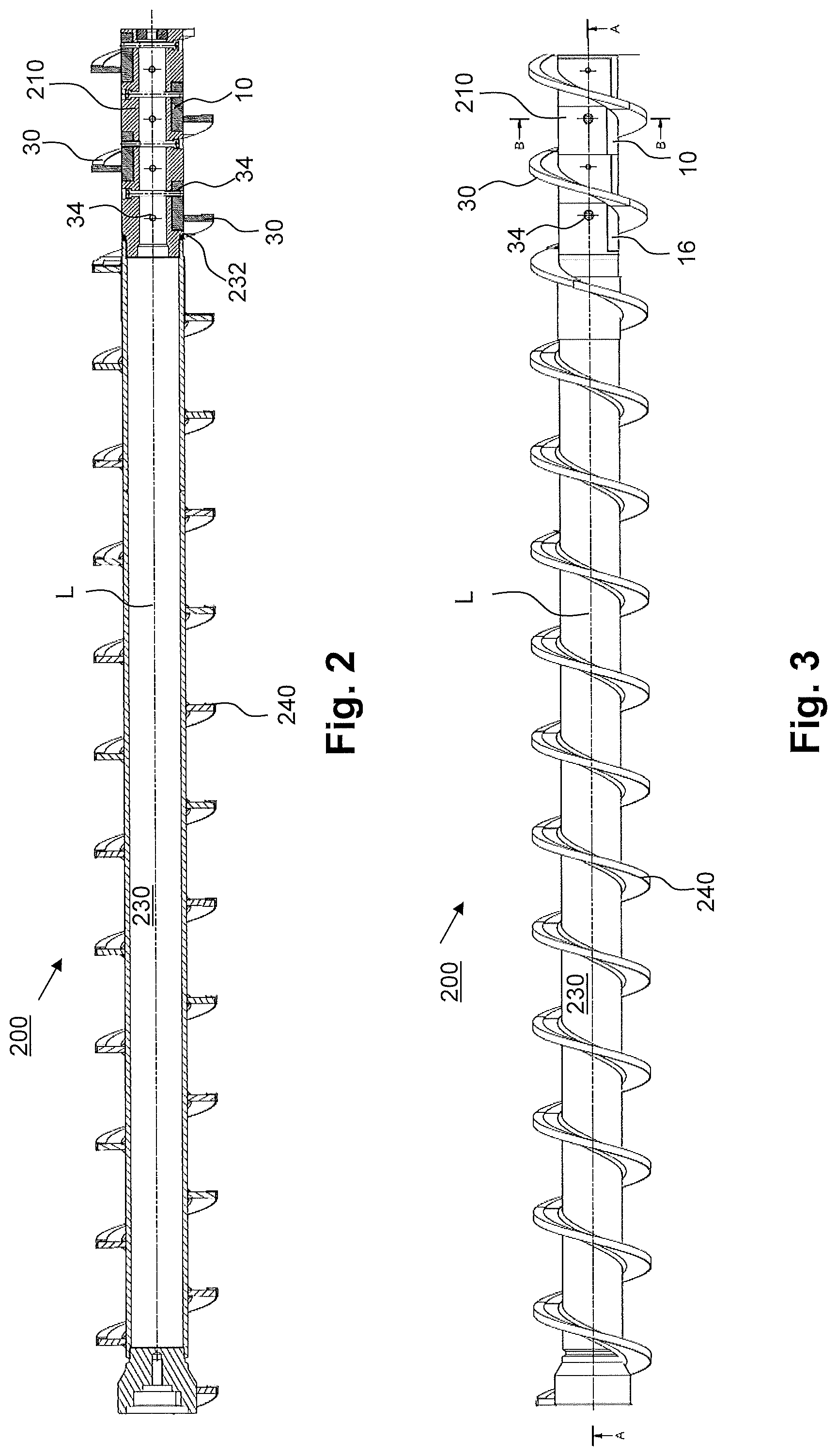 Patent US12304167 Figure 2 – Helical screw conveyor unit, worm shaft, worm extruder, and method for providing a worm shaft