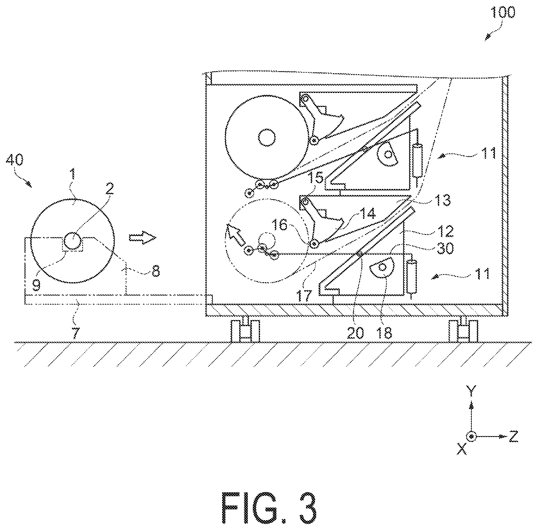 Patent US12304199 Figure 3 – Supply device for roll medium and recording device