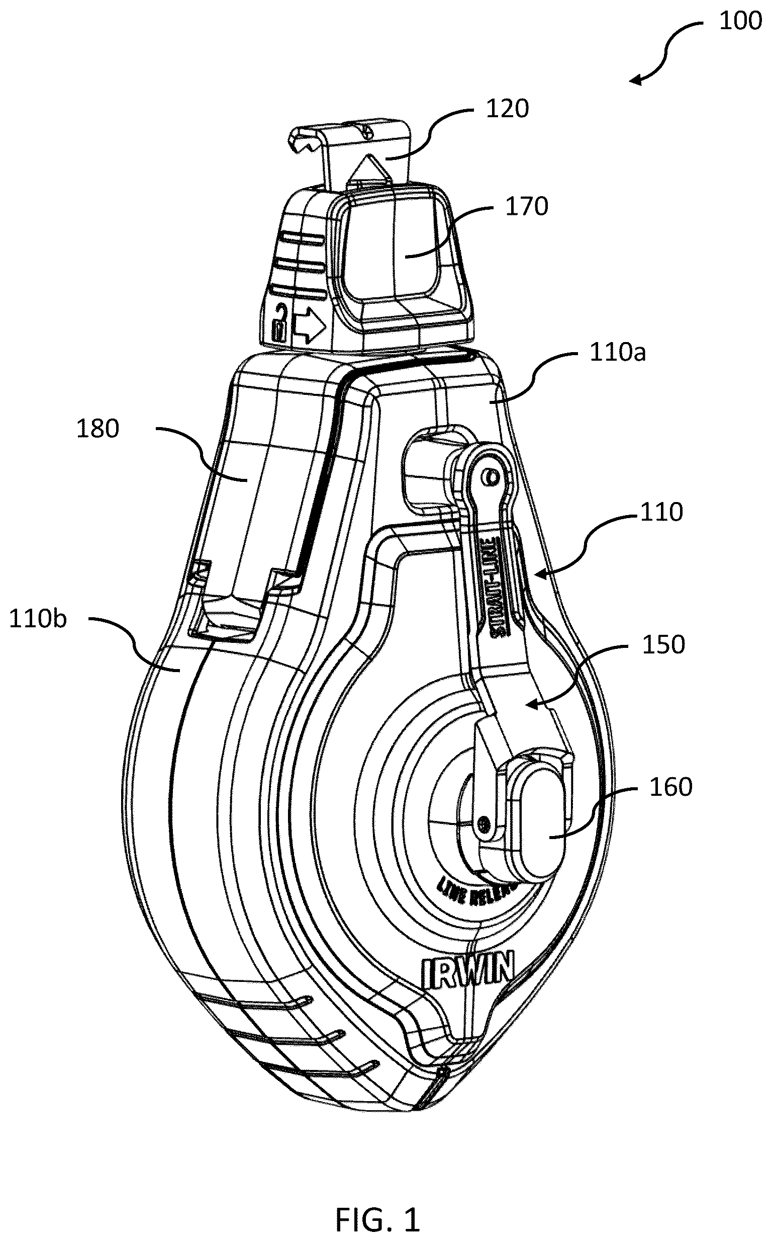 Patent US12304235 Figure 1 – Jam resistant chalk reel
