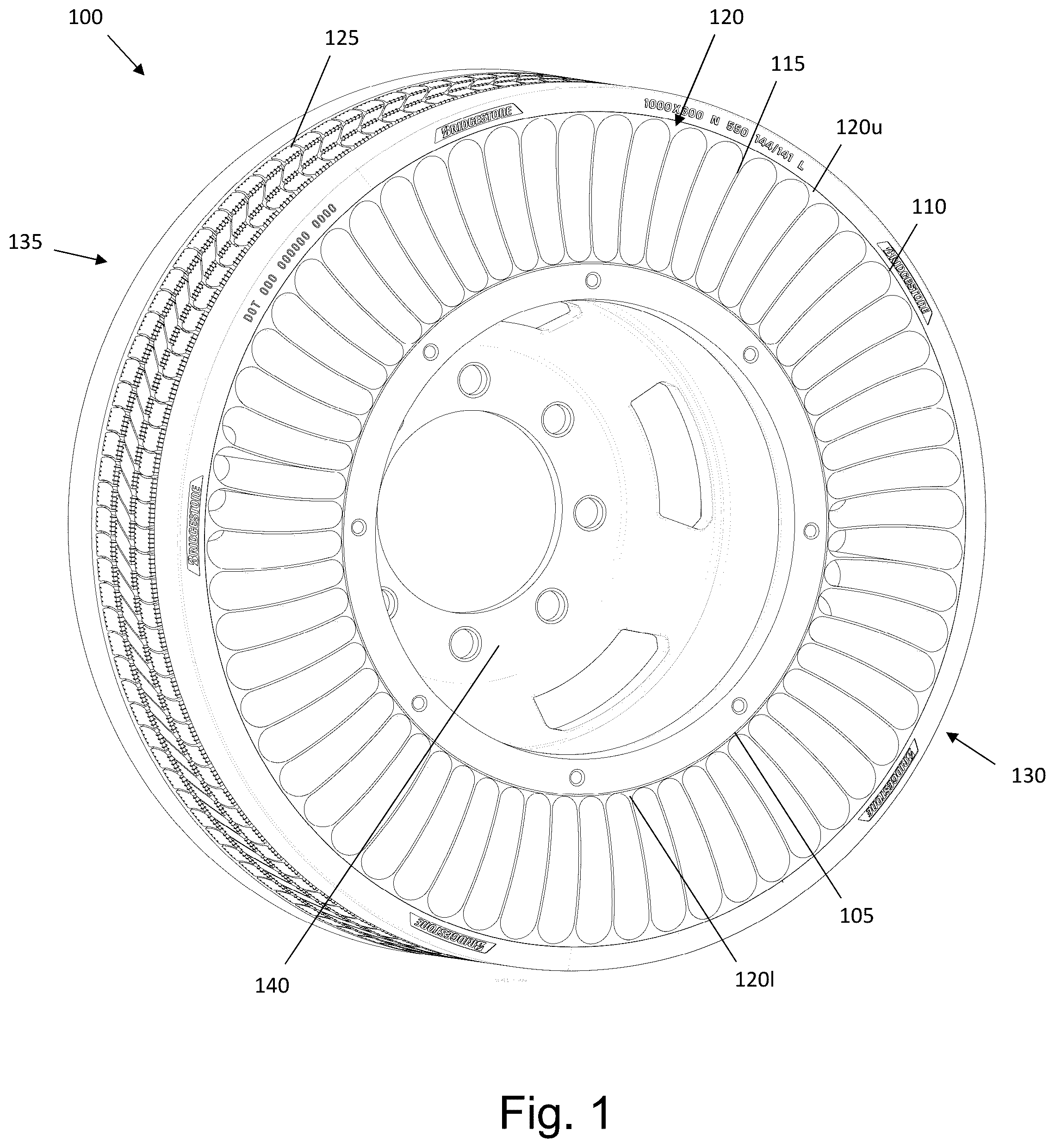Patent US12304244 Figure 1 – Non-pneumatic tire having molded sidewall cover