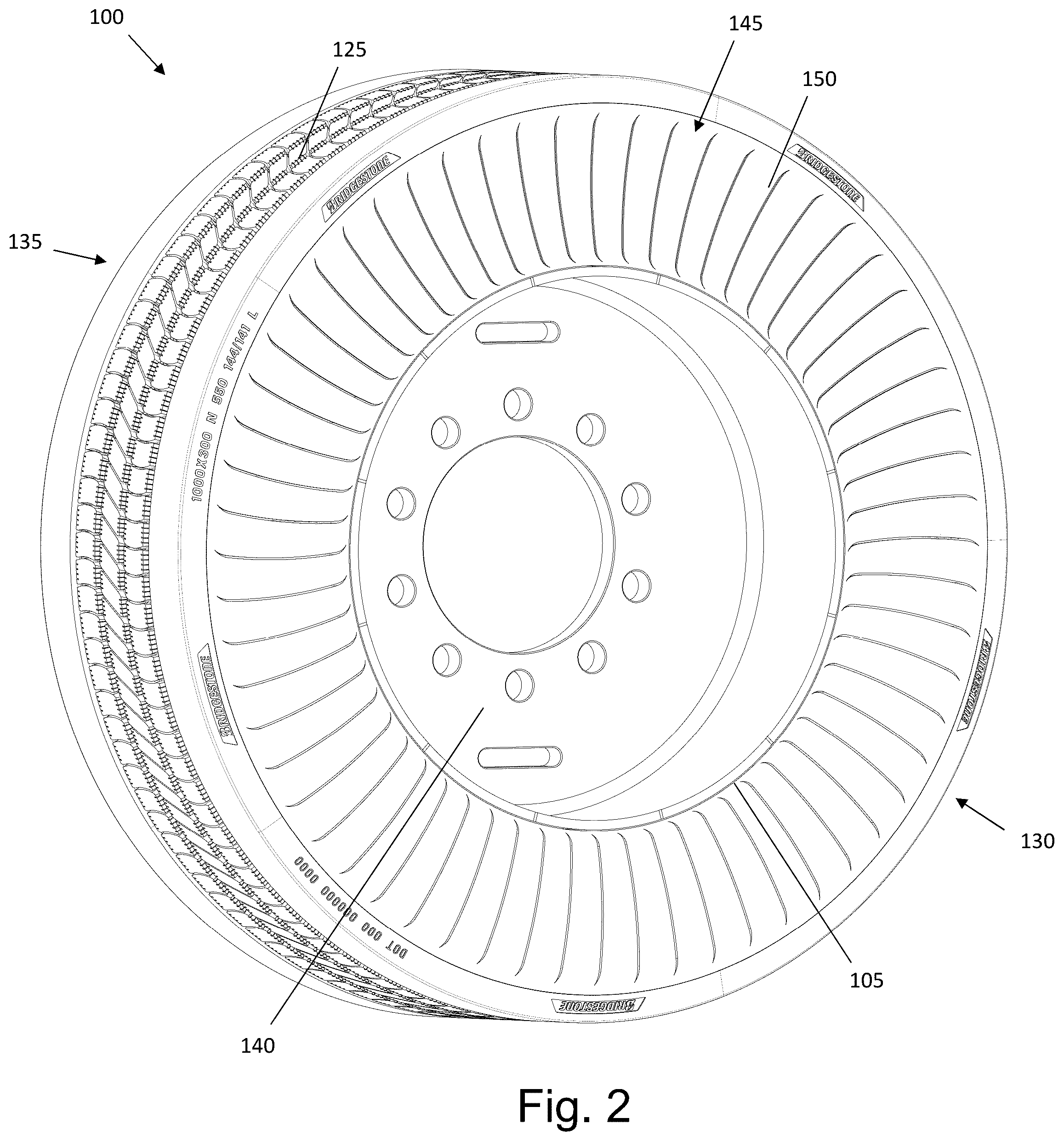 Patent US12304244 Figure 2 – Non-pneumatic tire having molded sidewall cover
