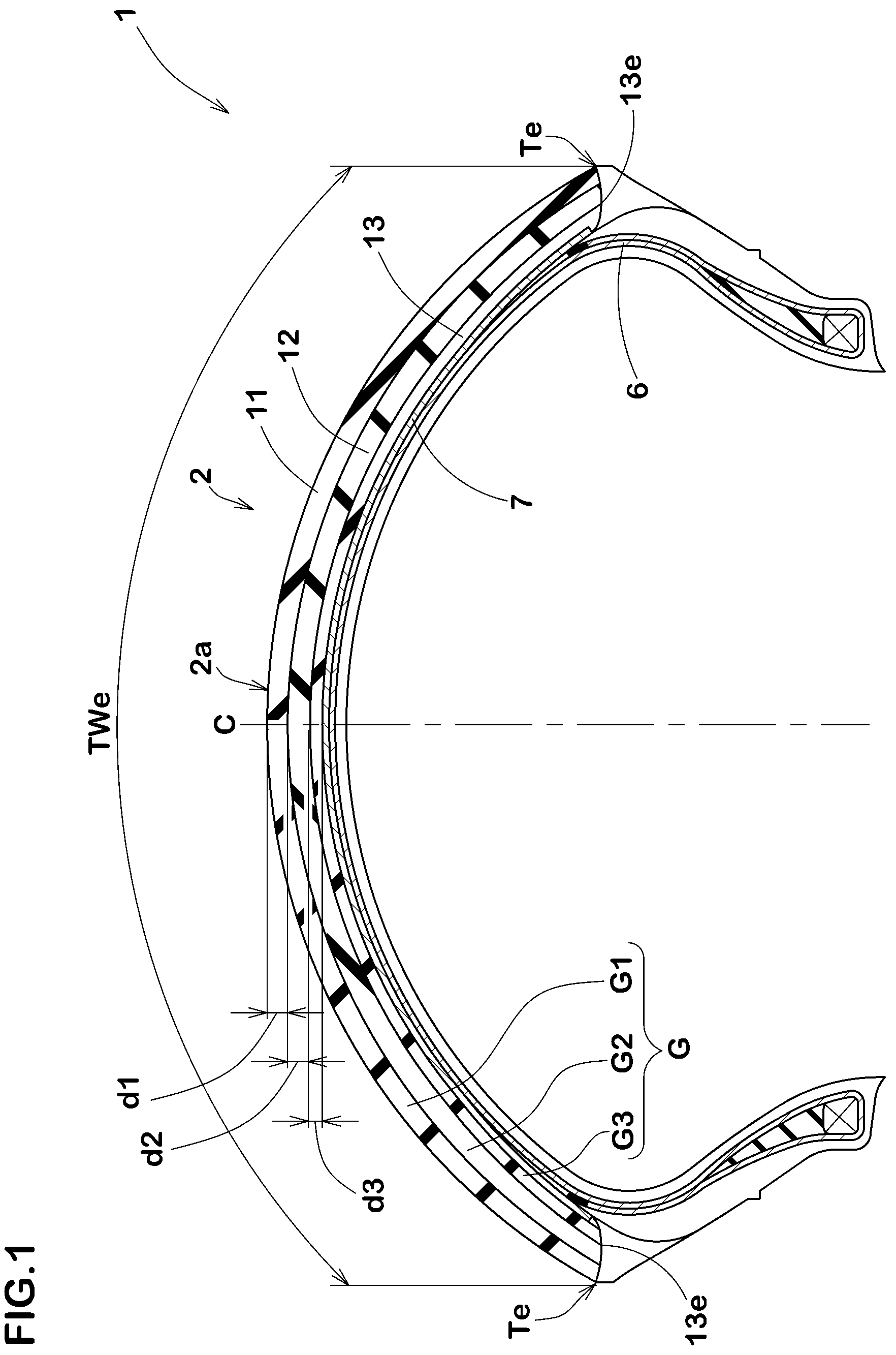 Patent US12304246 — Motorcycle tire — Figure 1