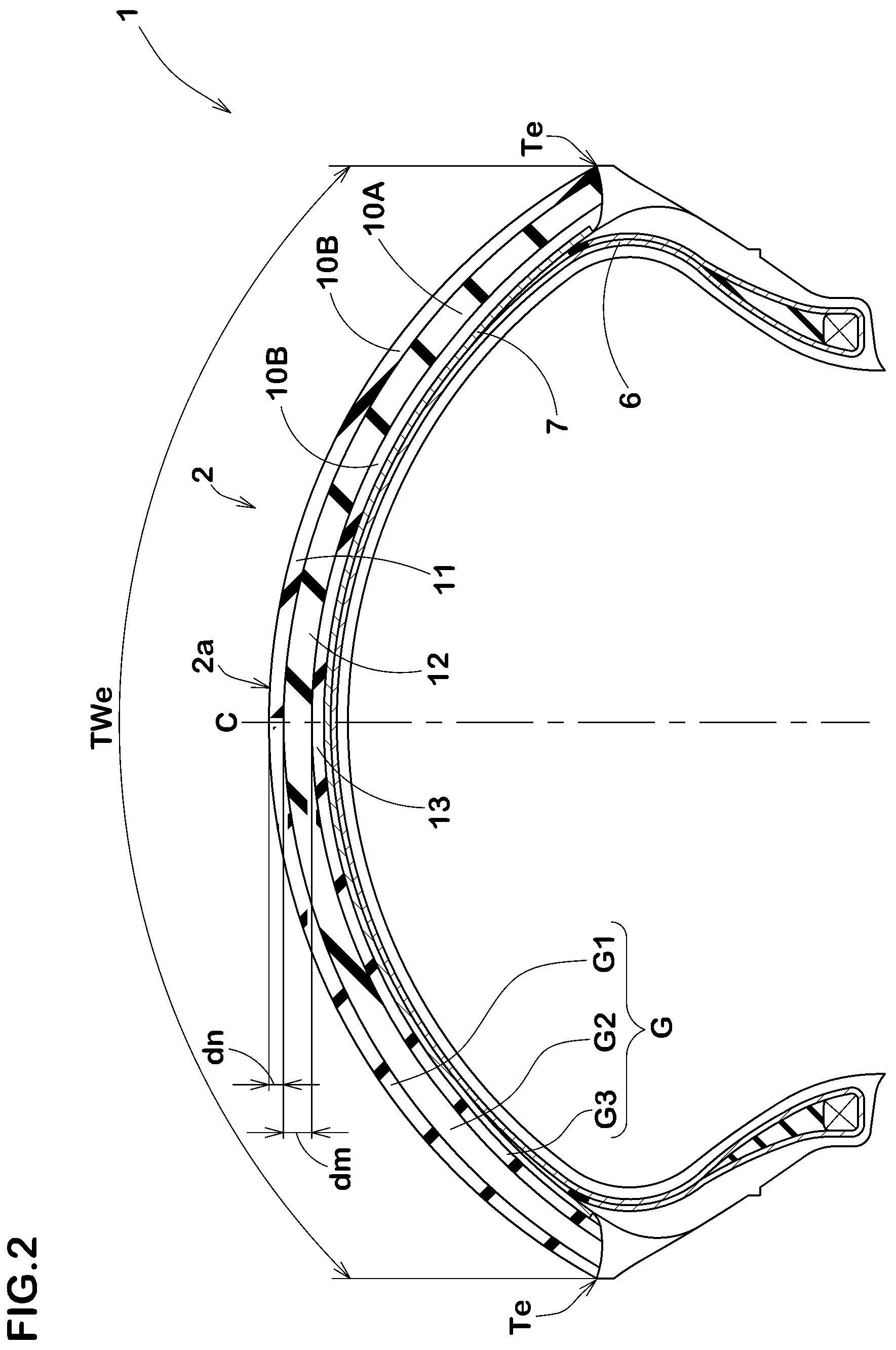 Patent US12304246 Figure 2 – Motorcycle tire