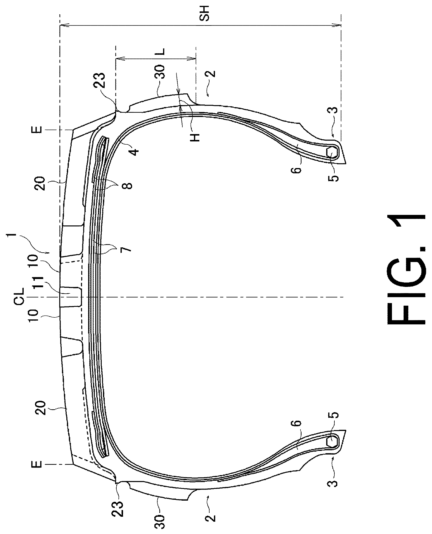 Patent US12304247 Figure 1 – Pneumatic tire
